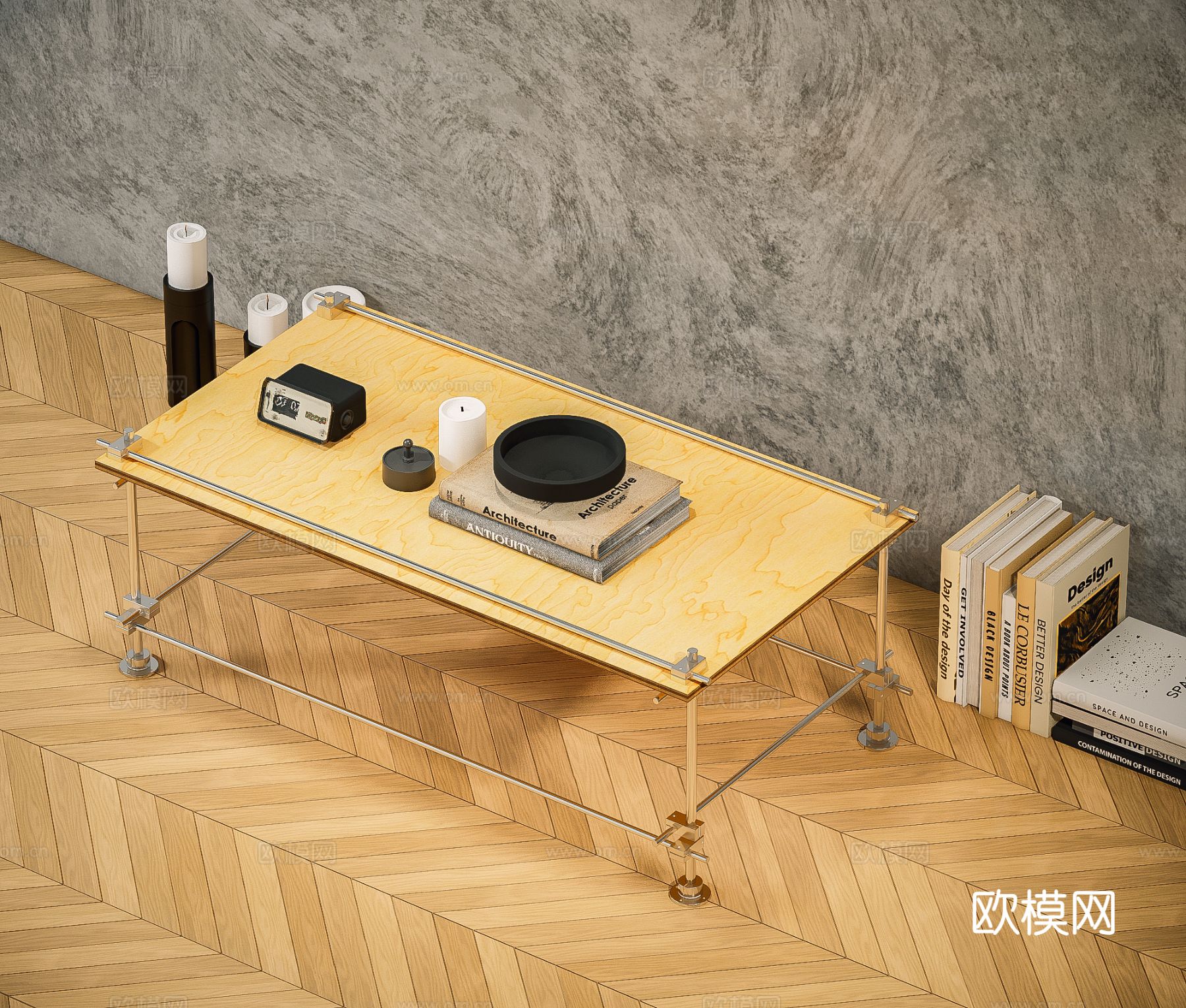 现代茶几su模型下载（渲染图2）