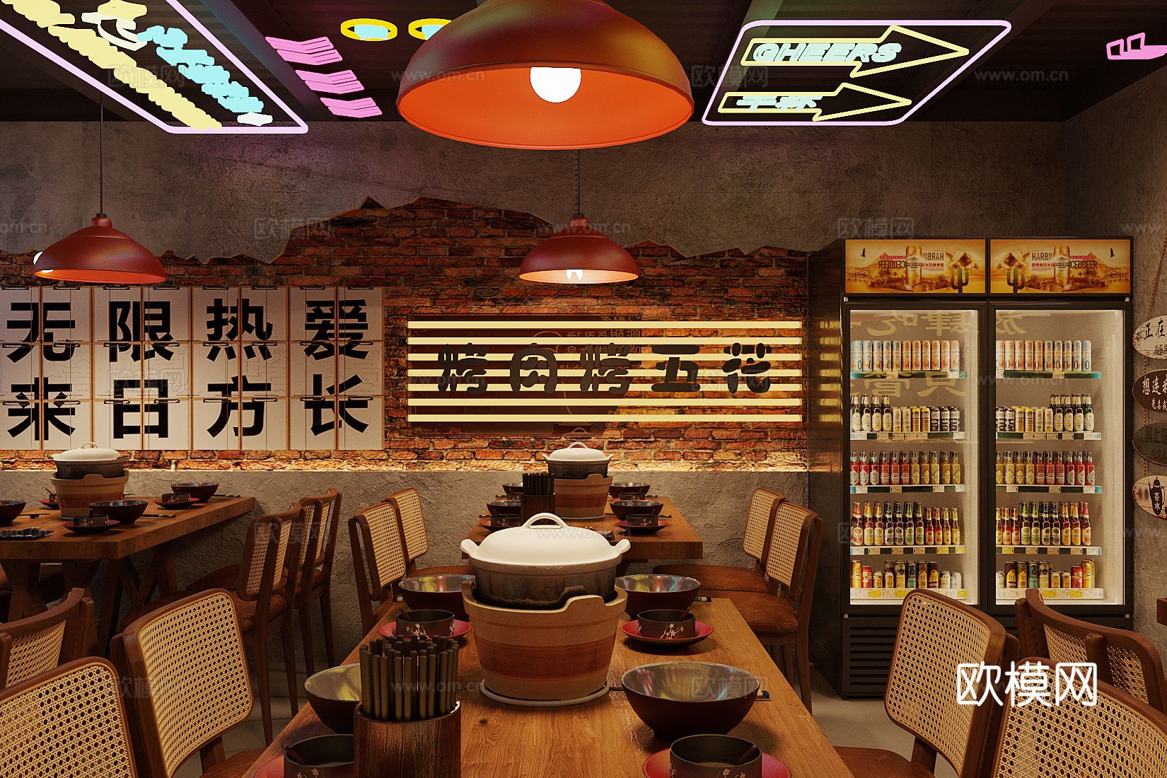 工业风鸡煲店 烤肉店3d模型