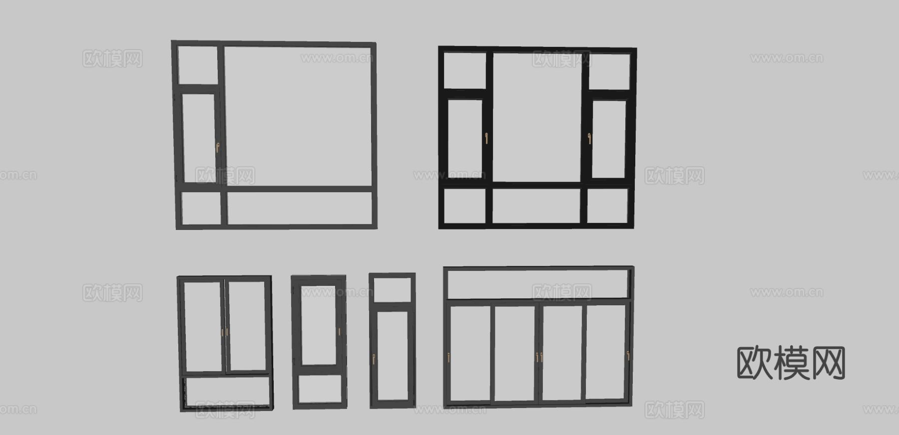 现代窗户 平开窗 单开窗 推拉窗su模型