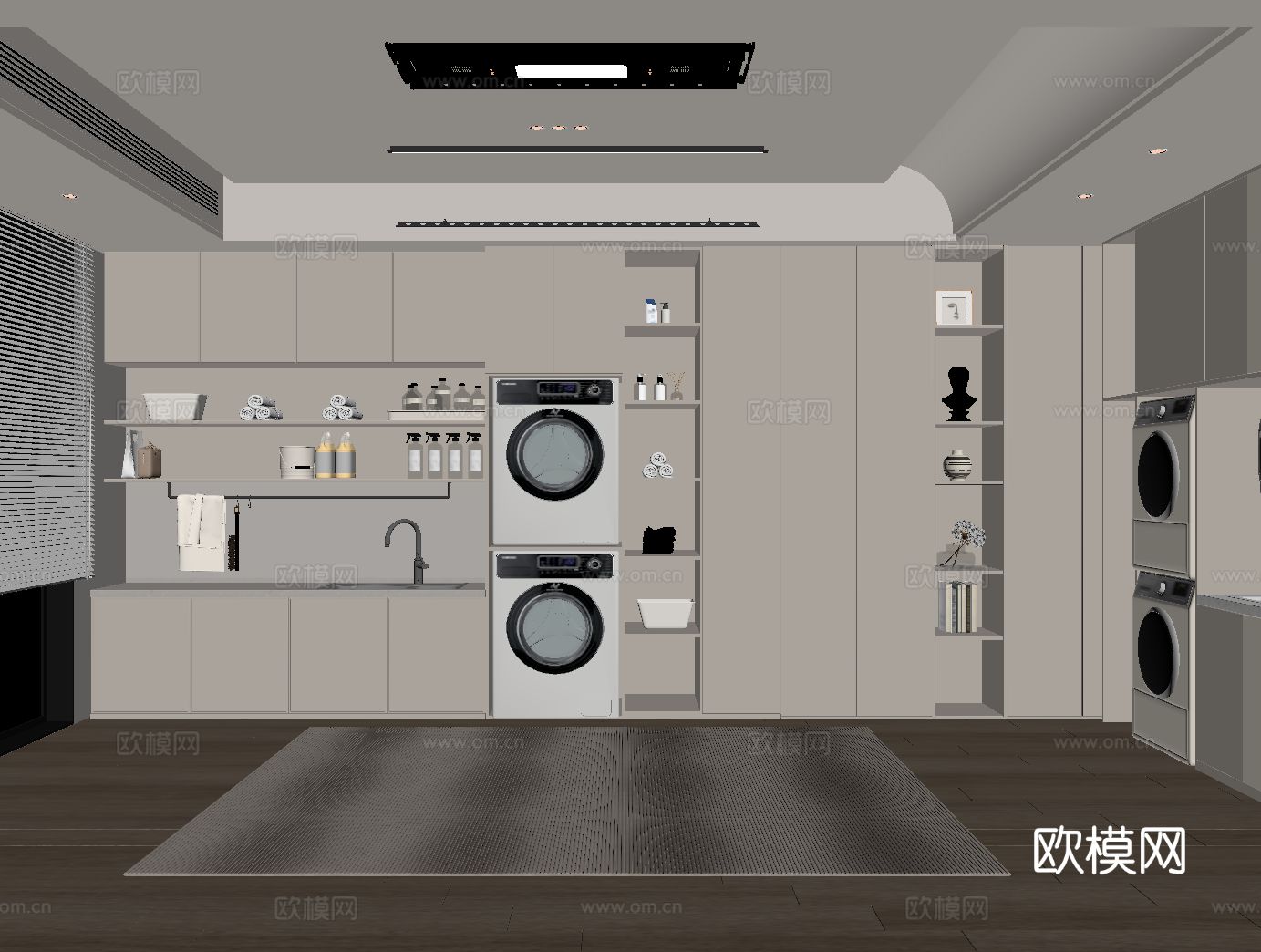 现代洗衣机柜 晾衣架su模型