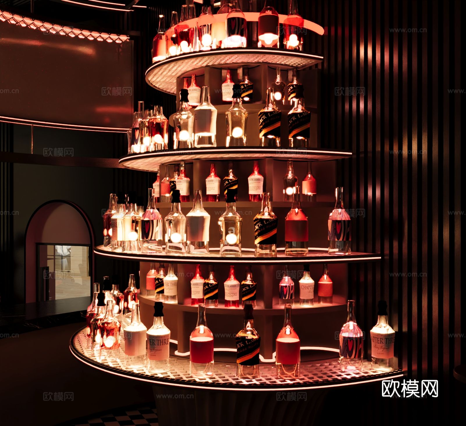 工业风旋转酒柜 弧形酒柜3d模型下载