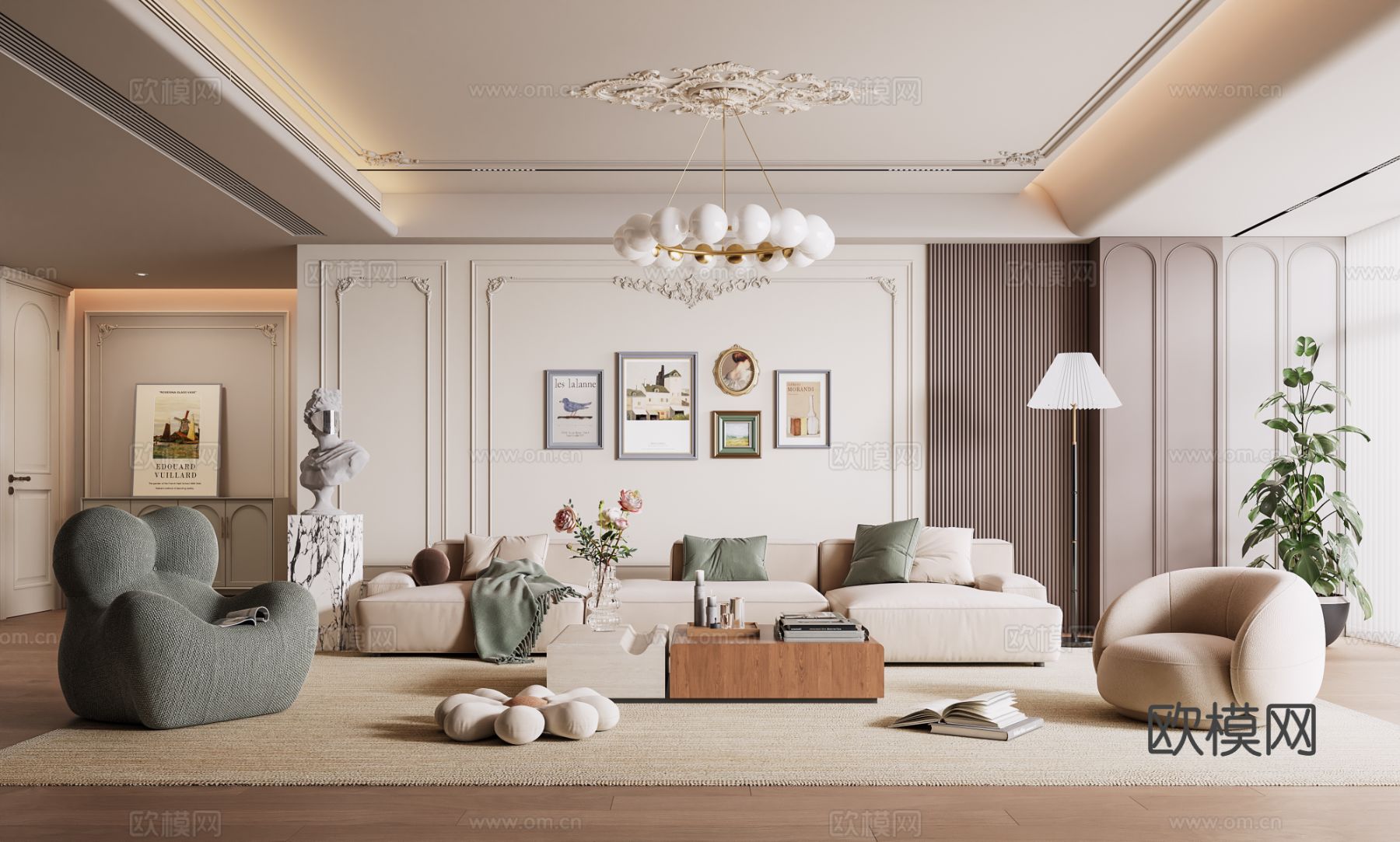 法式客厅3d模型下载