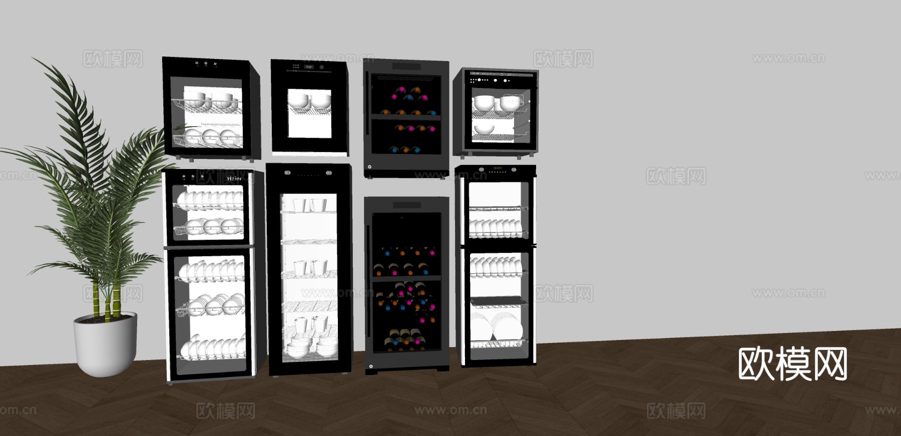 现代恒温红酒柜 消毒柜 碗柜碗具su模型