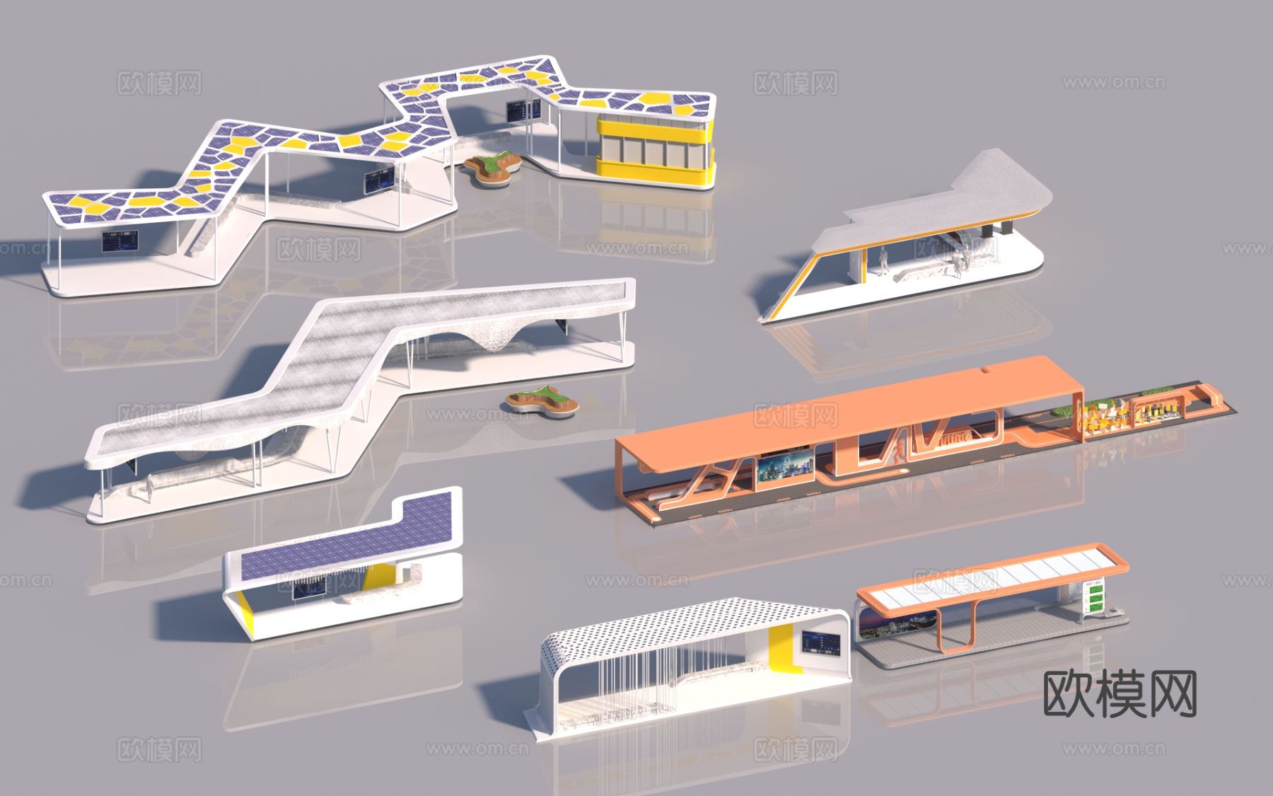 现代廊架 异形廊架 车站停车点3d模型