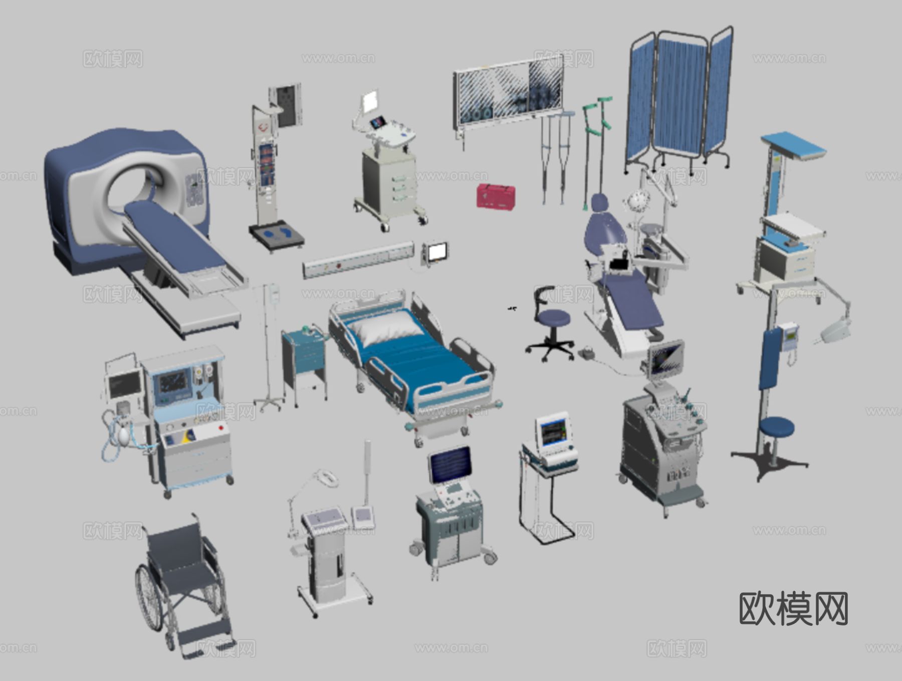 现代医疗器材 核磁 病床 牙医设备 屏风su模型