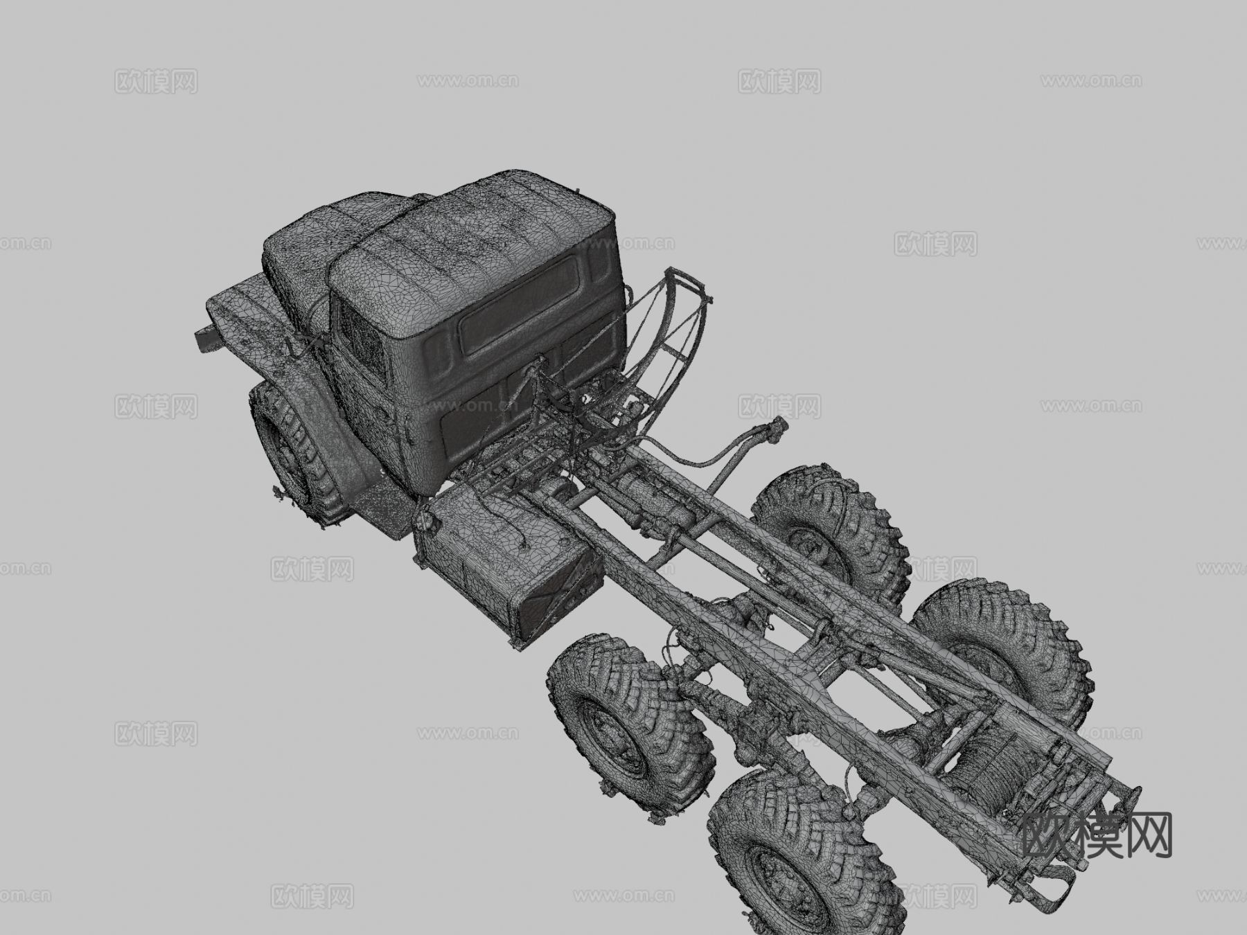 乌拉尔375D卡车 战损汽车3d模型