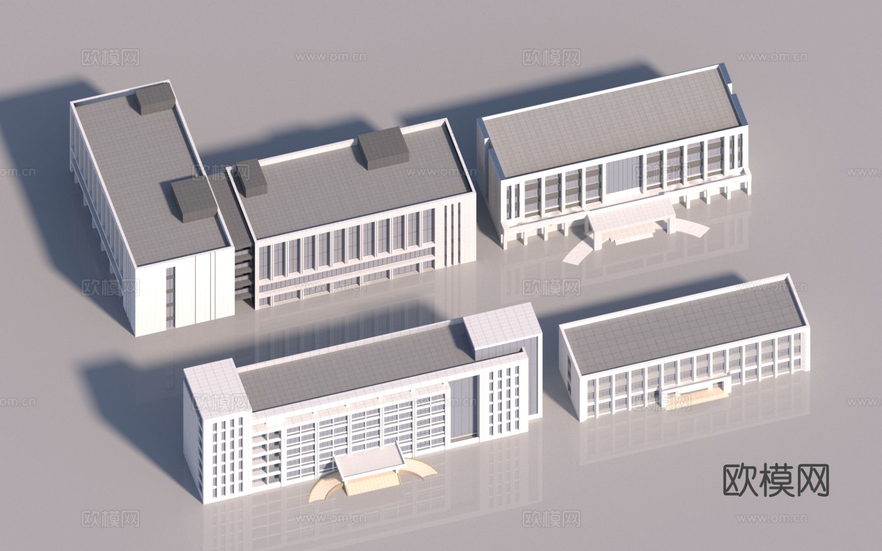 现代多层办公楼 平顶办公楼外观3d模型