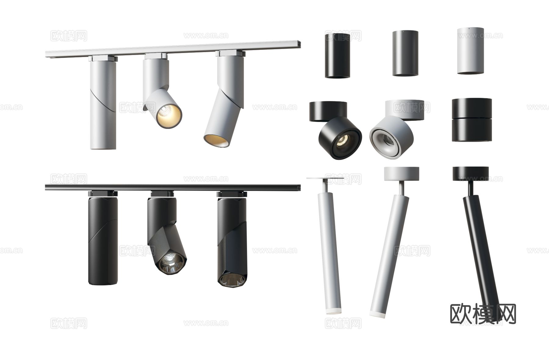 现代筒灯 射灯 轨道射灯3d模型