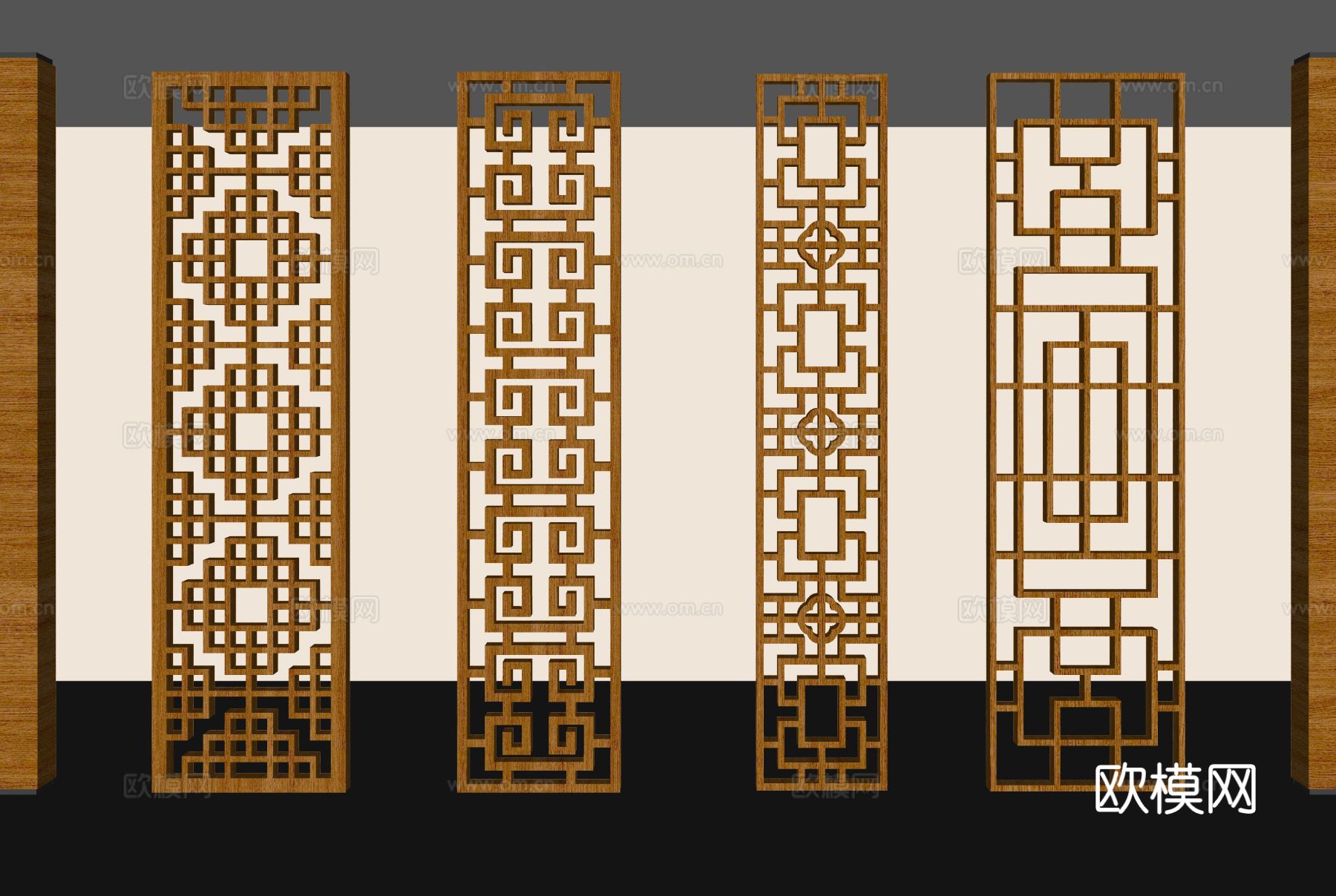 中式花格隔断 镂空隔断 木屏风su模型