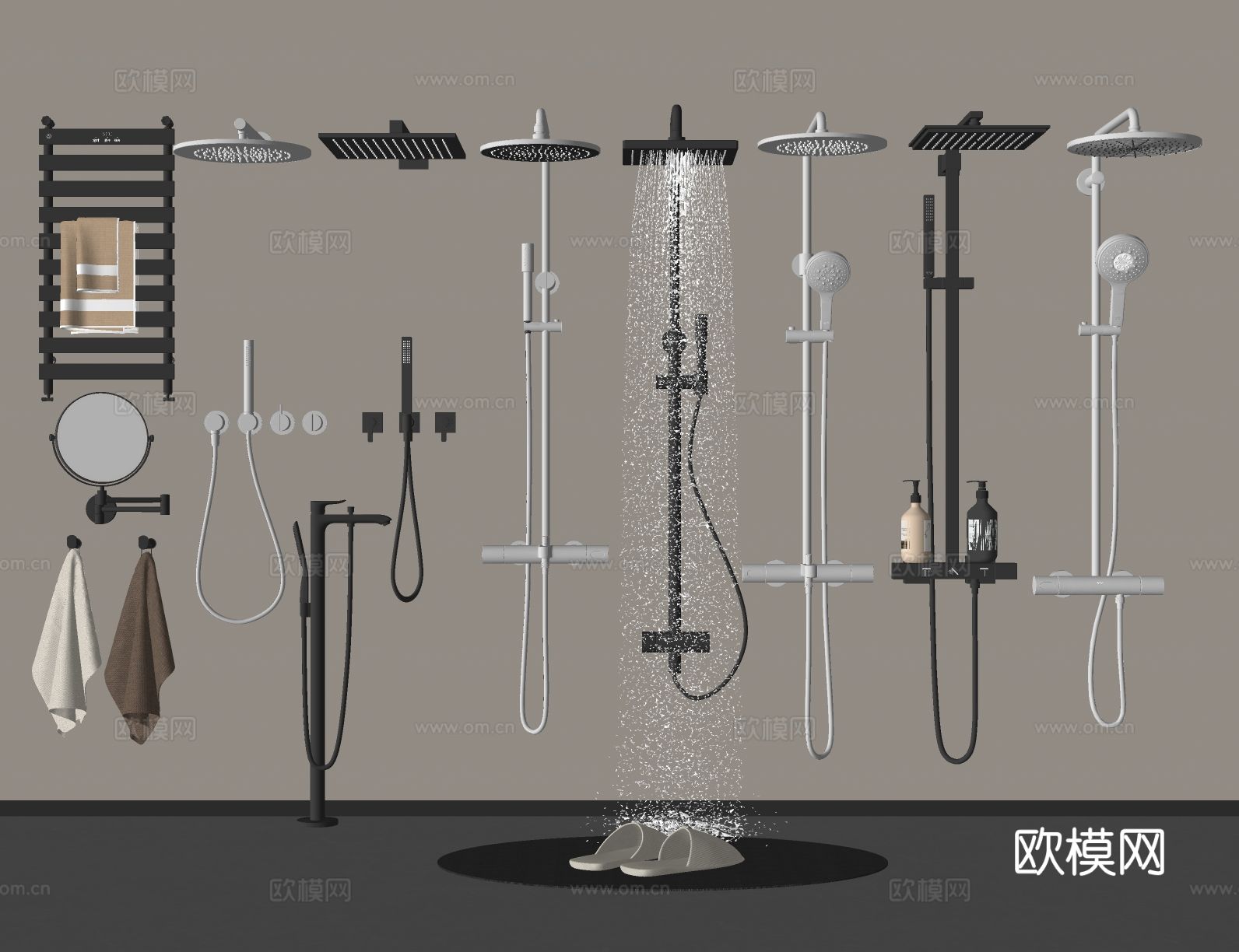 花洒 淋浴花洒 喷头 毛巾架su模型