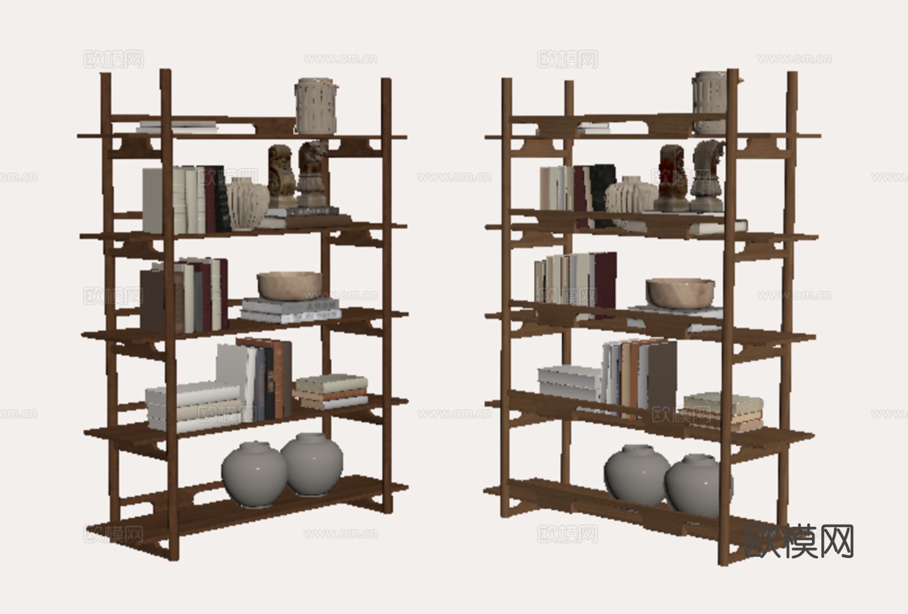 侘寂落地书架 装饰架su模型