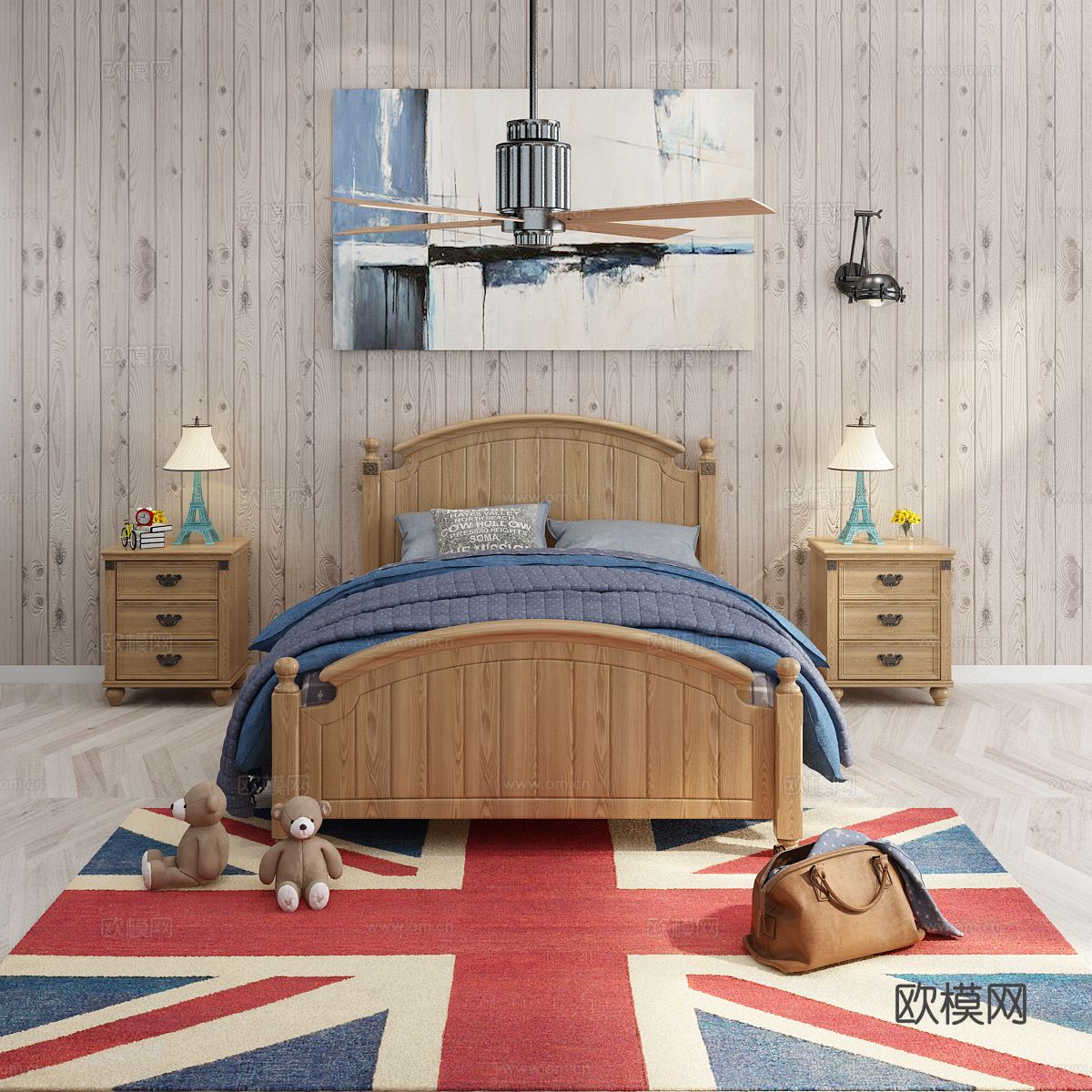 美式儿童房 床头柜3d模型下载（渲染图1）