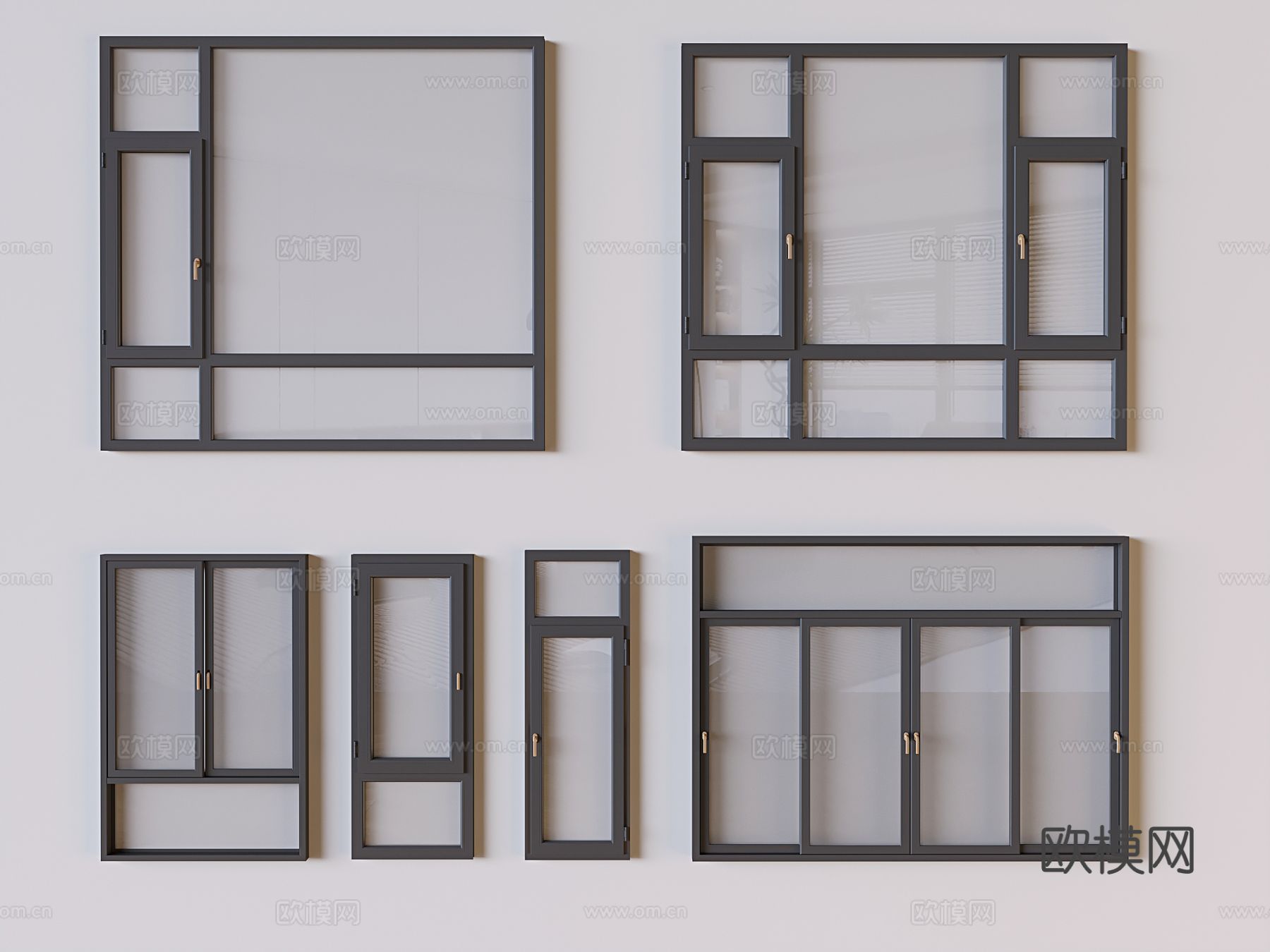 现代窗户 平开窗 断桥铝单开窗 推拉窗3d模型