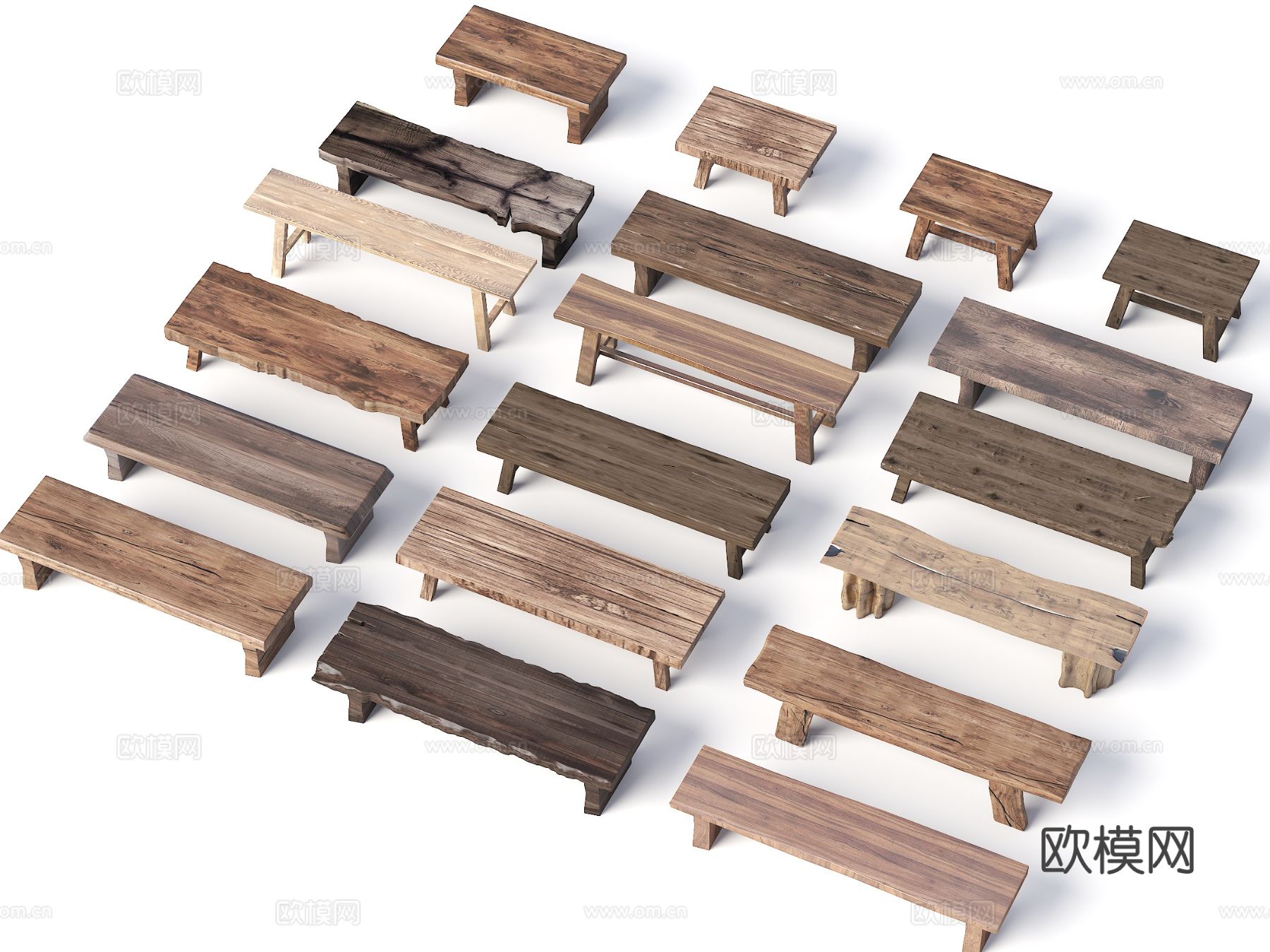 原木凳子 长凳 条凳 矮凳3d模型下载