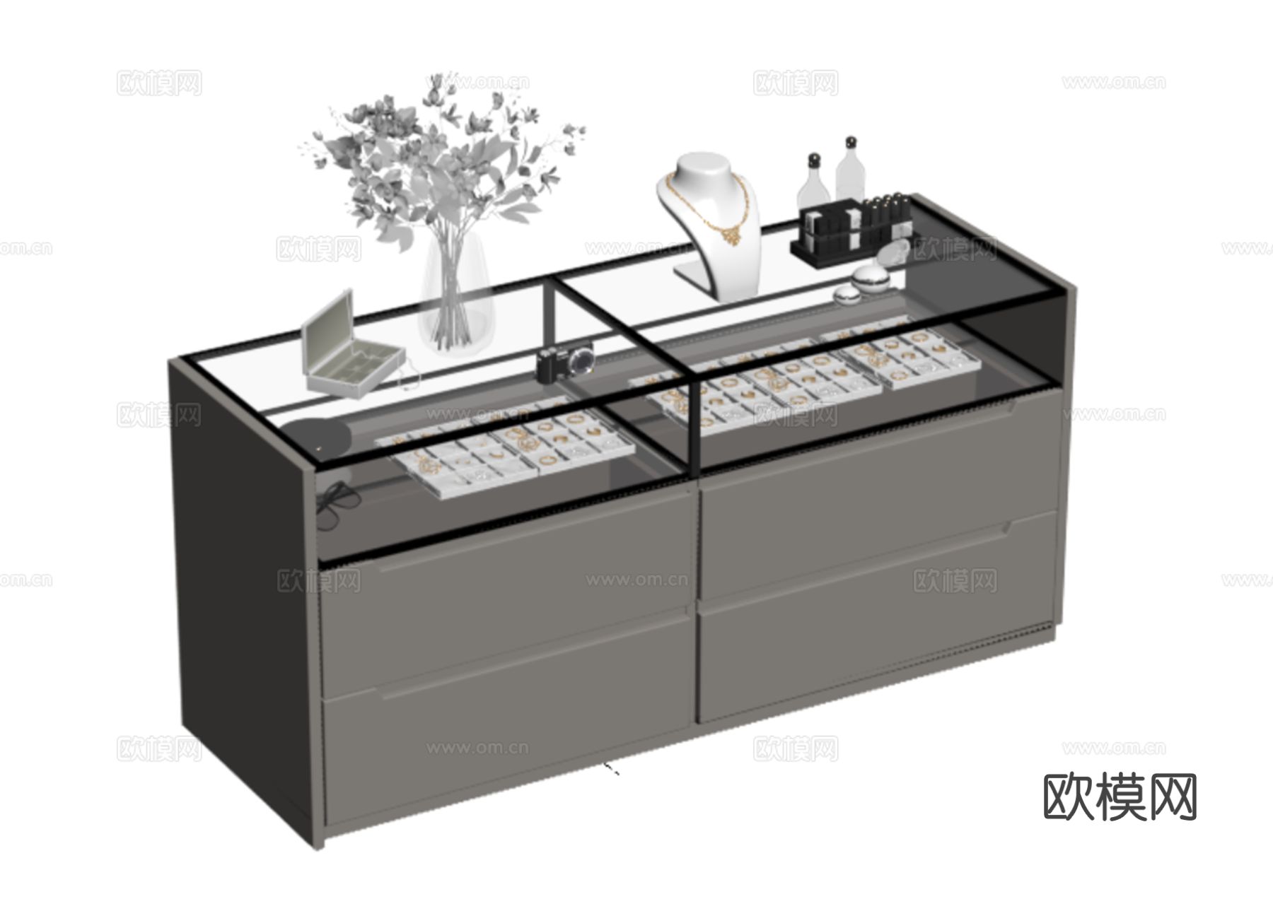 现代首饰柜 衣帽间中岛台 中岛 展示柜su模型