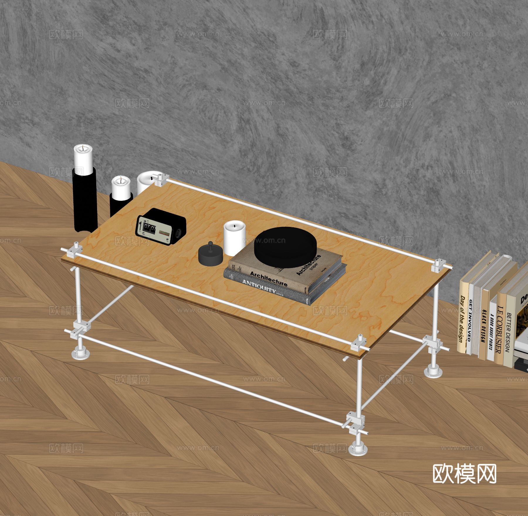 现代茶几su模型下载（渲染图1）