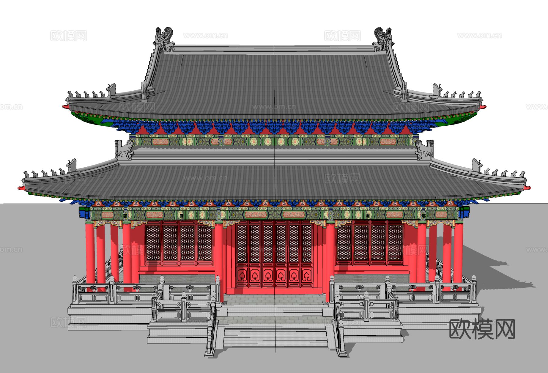 中式大殿财神殿su模型