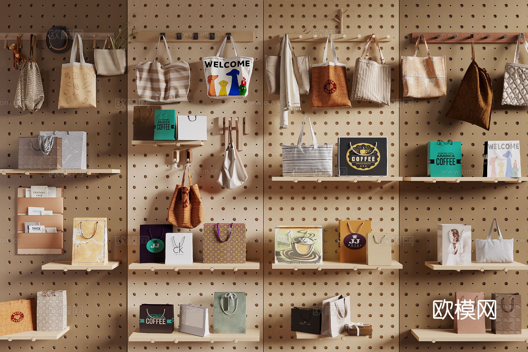 现代手提袋 纸袋 布袋3d模型下载