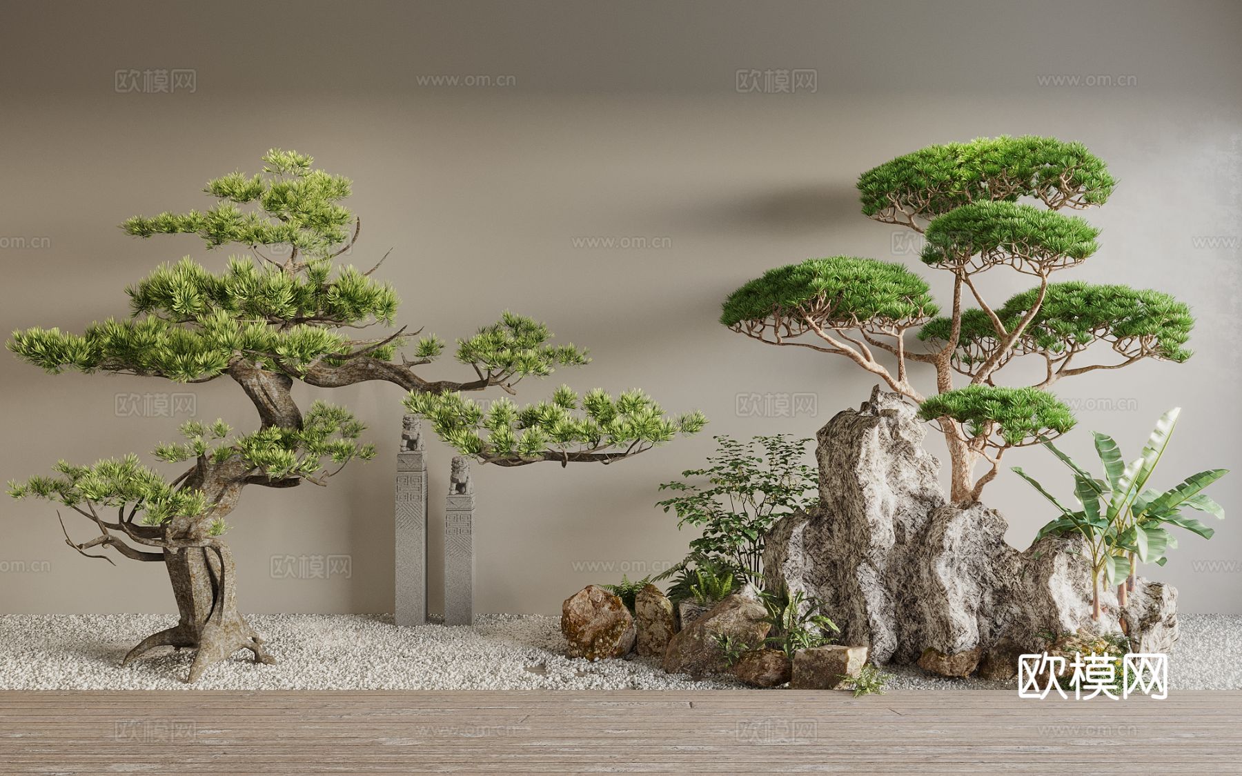 景观树 松树景观 造型五针松 植物堆3d模型