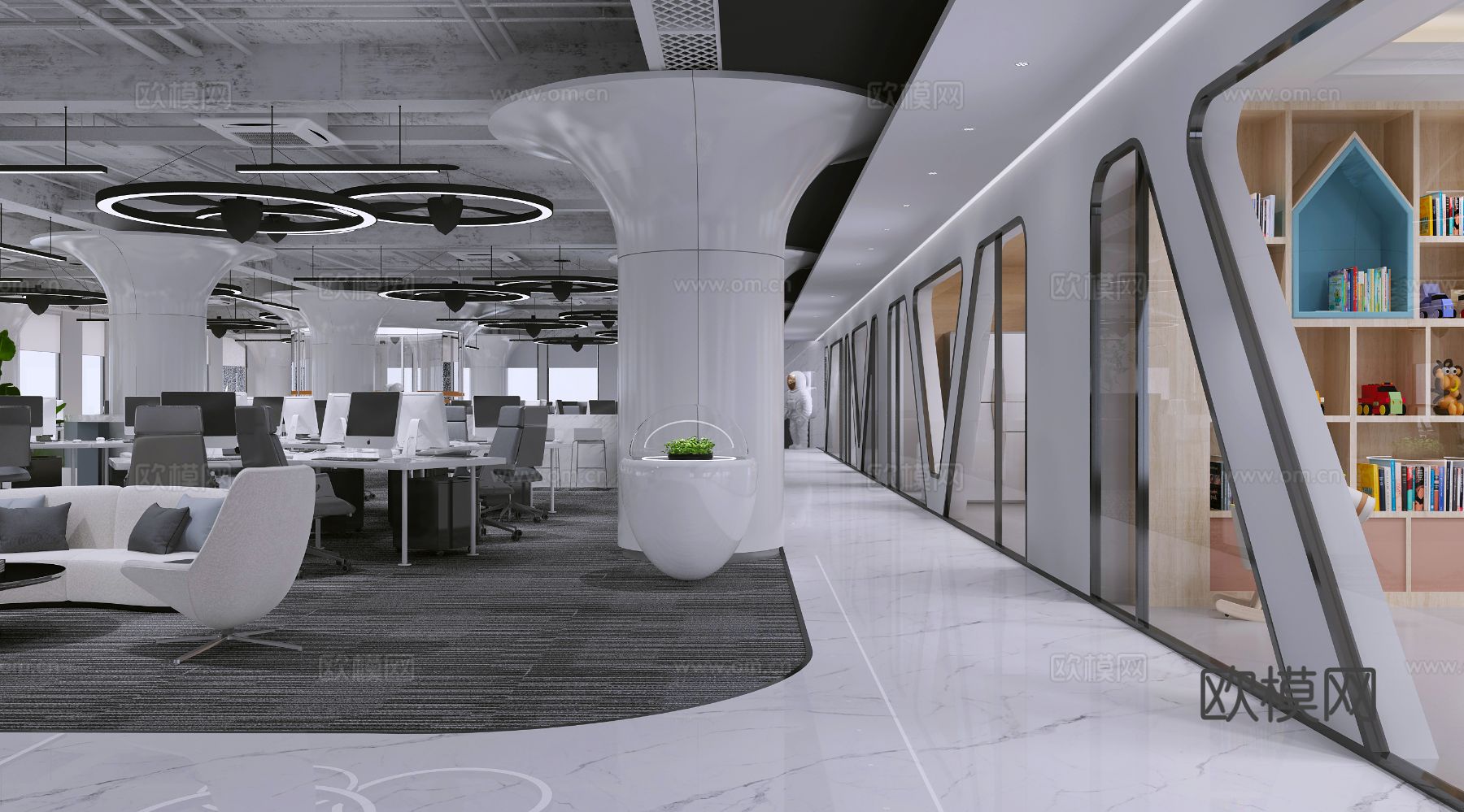 高级灰办公区 科技办公室3d模型下载（渲染图4）