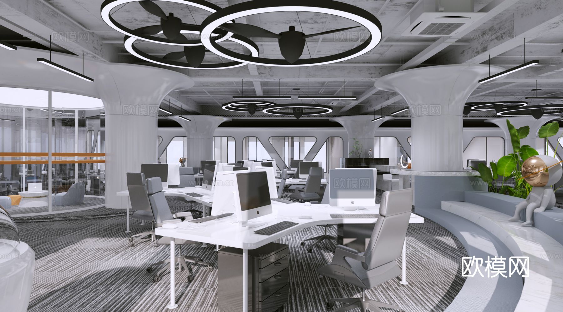 高级灰办公区 科技办公室3d模型下载（渲染图3）