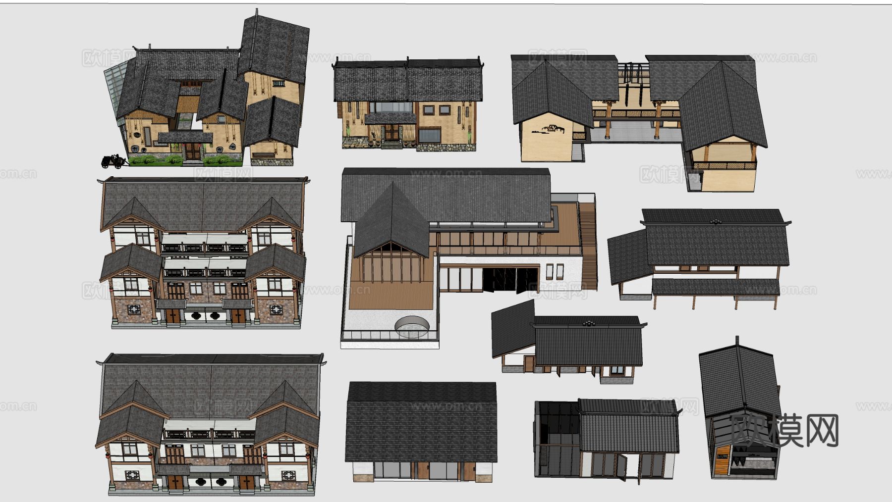 现代民宿建筑 乡村民房 民宿客栈su模型