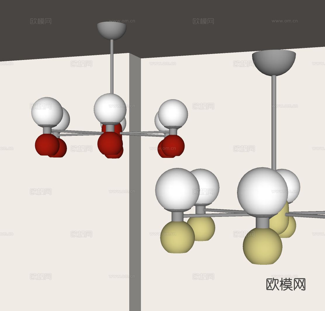 奶油风球形吊灯su模型