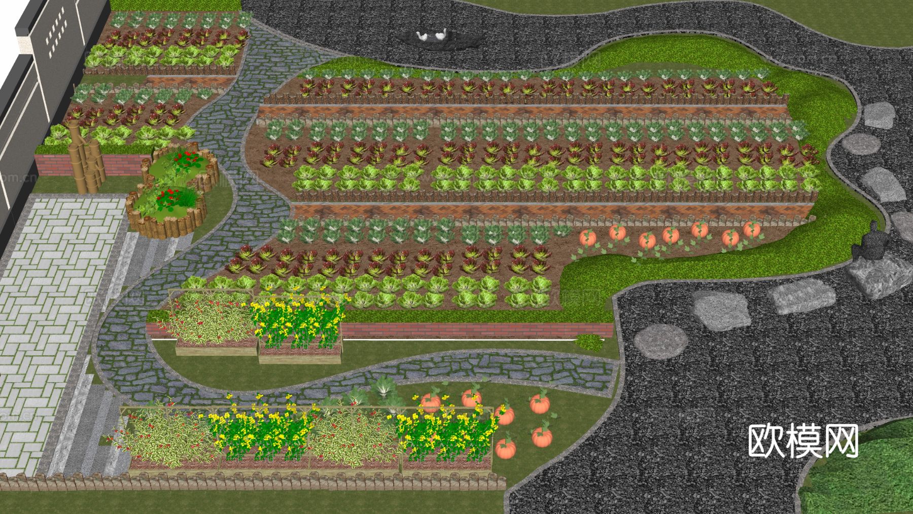 现代乡村菜地 农场 农作物 蔬菜su模型