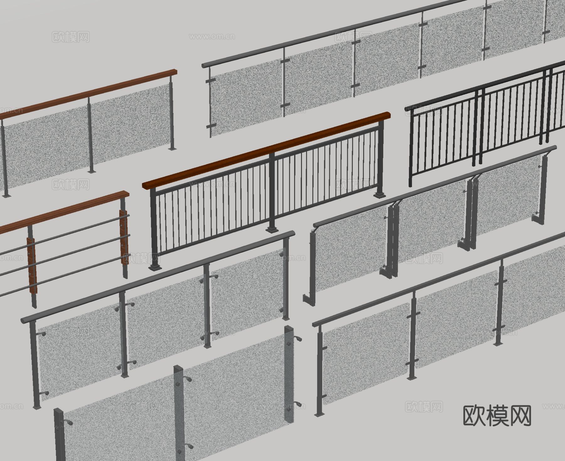 玻璃围栏 围栏 栅栏 栏杆 护栏su模型