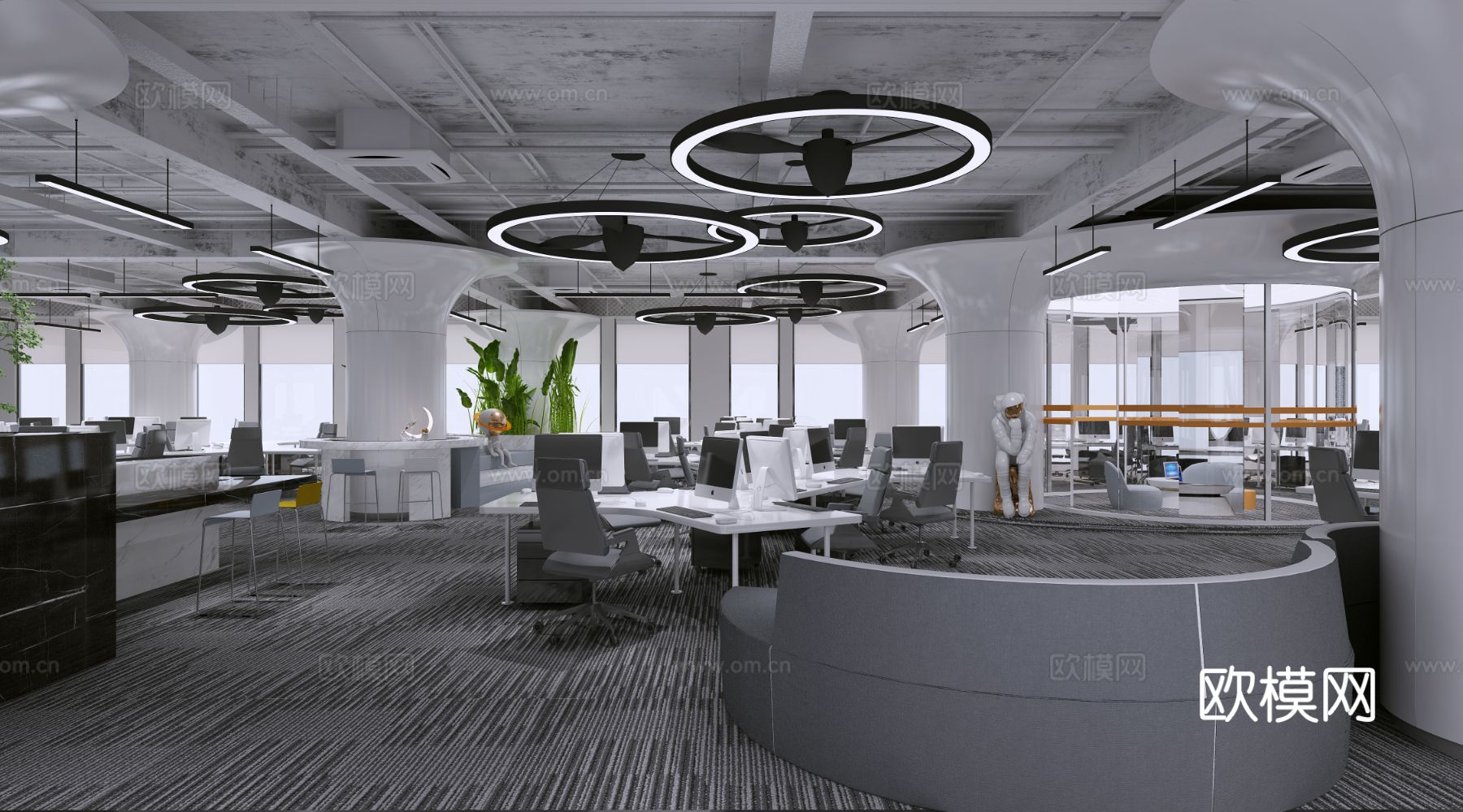 高级灰办公区 科技办公室3d模型下载（渲染图2）