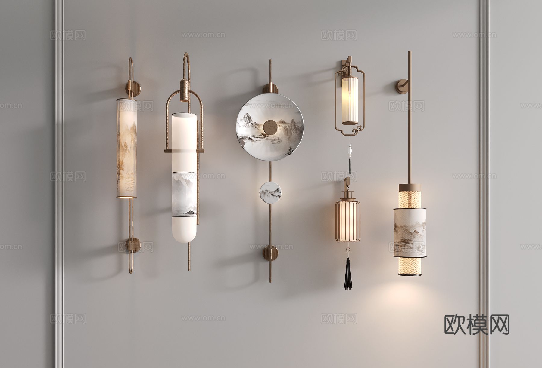 中式壁灯 山水画壁灯3d模型下载