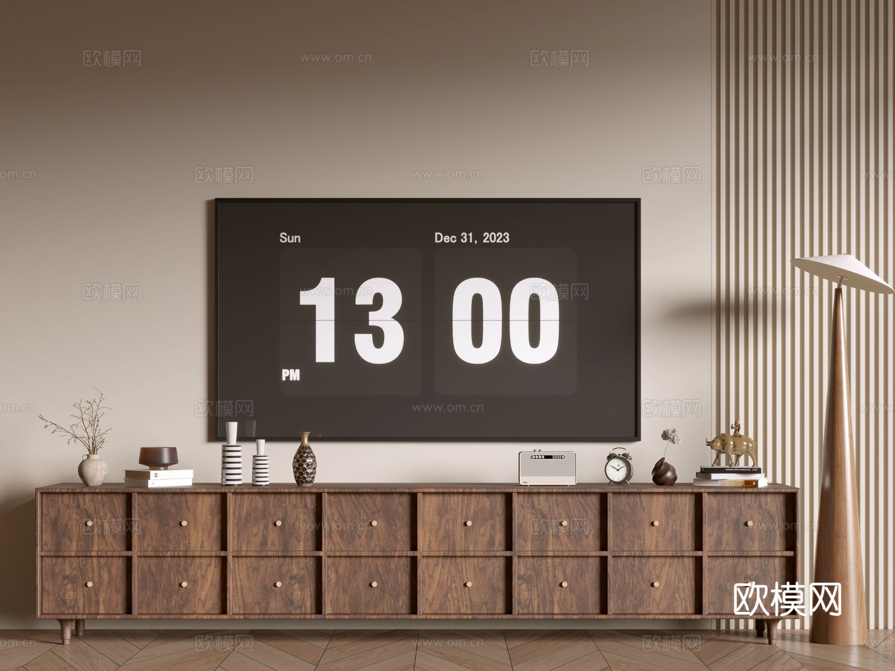 中古风电视柜su模型下载（渲染图2）