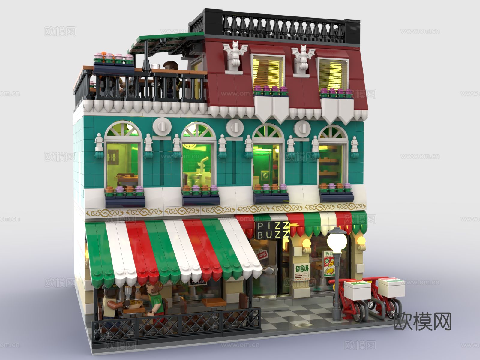 乐高 LEGO 玩具 积木披萨店3d模型