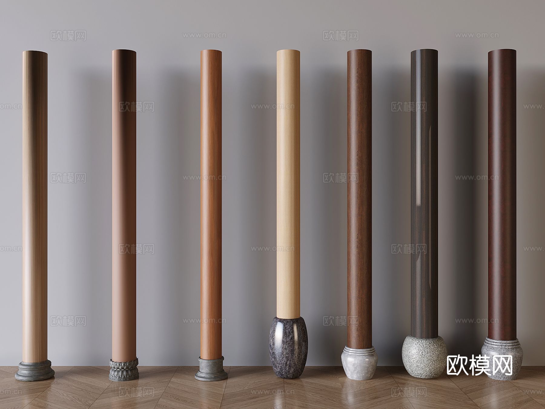 中式柱子 柱础石 圆柱 柱基石3d模型下载