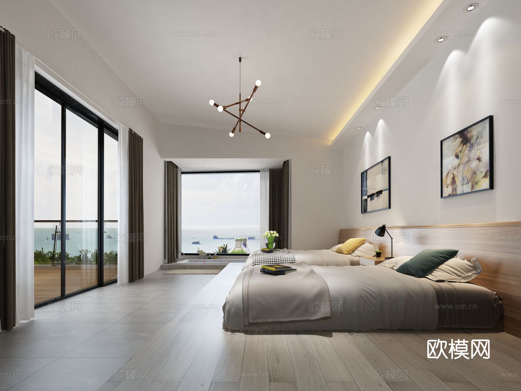 海景别墅双床房 民宿卧室3d模型下载