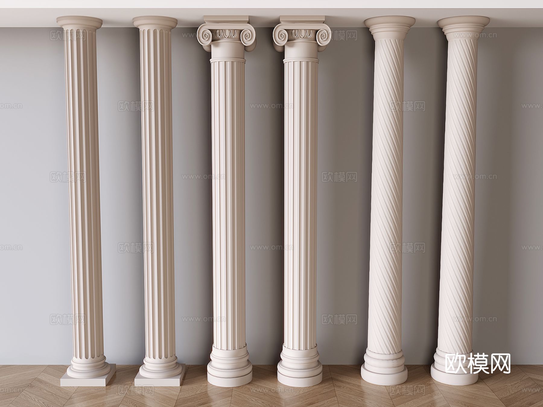 简欧罗马柱 石膏柱 雕花圆柱3d模型下载