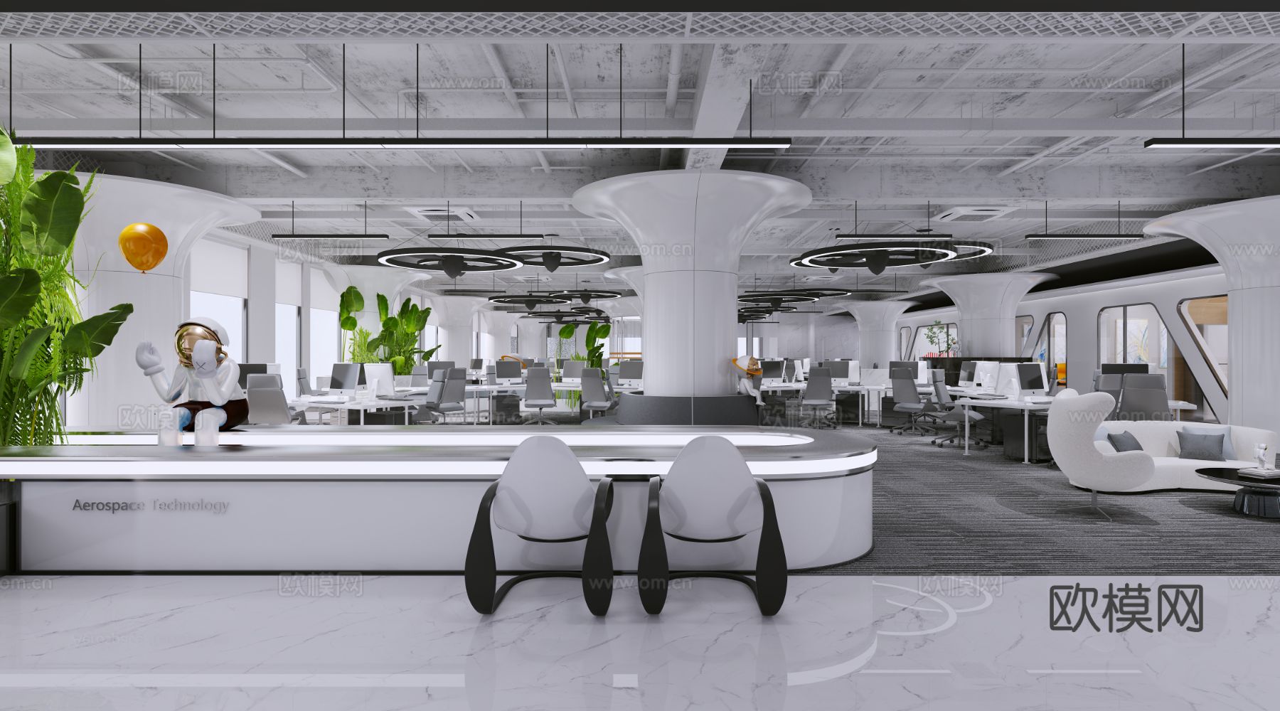高级灰办公区 科技办公室3d模型下载（渲染图1）