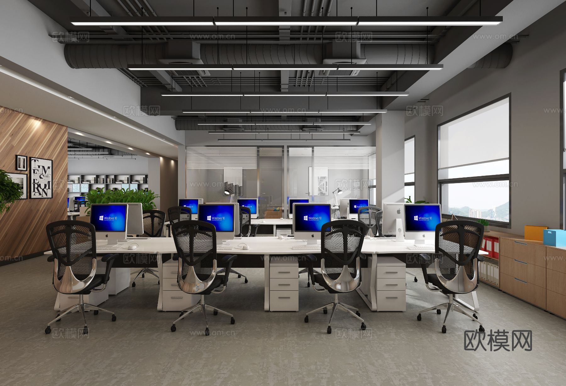 工业风办公区 公共办公室3d模型下载（渲染图2）