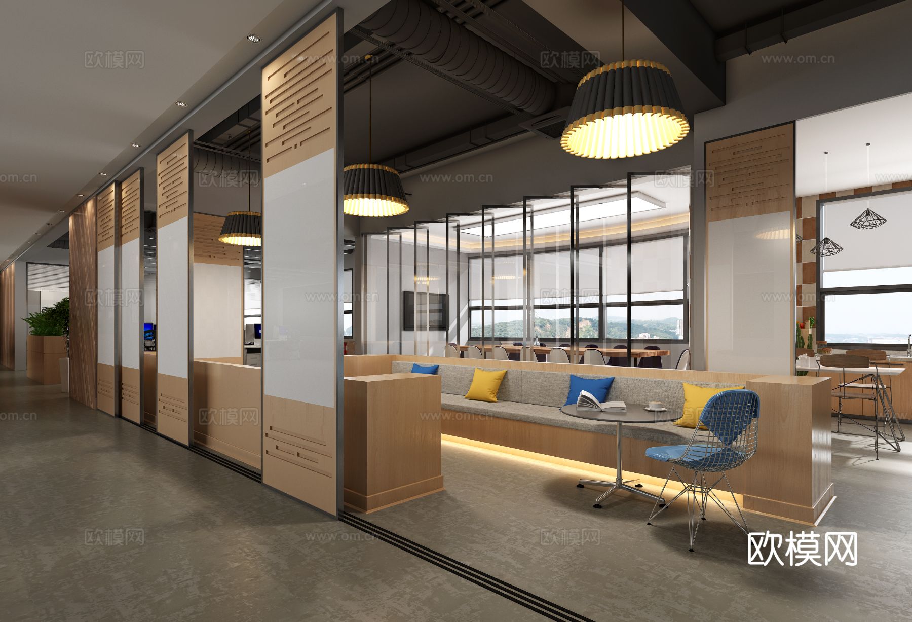 工业风办公区 公共办公室3d模型下载（渲染图3）