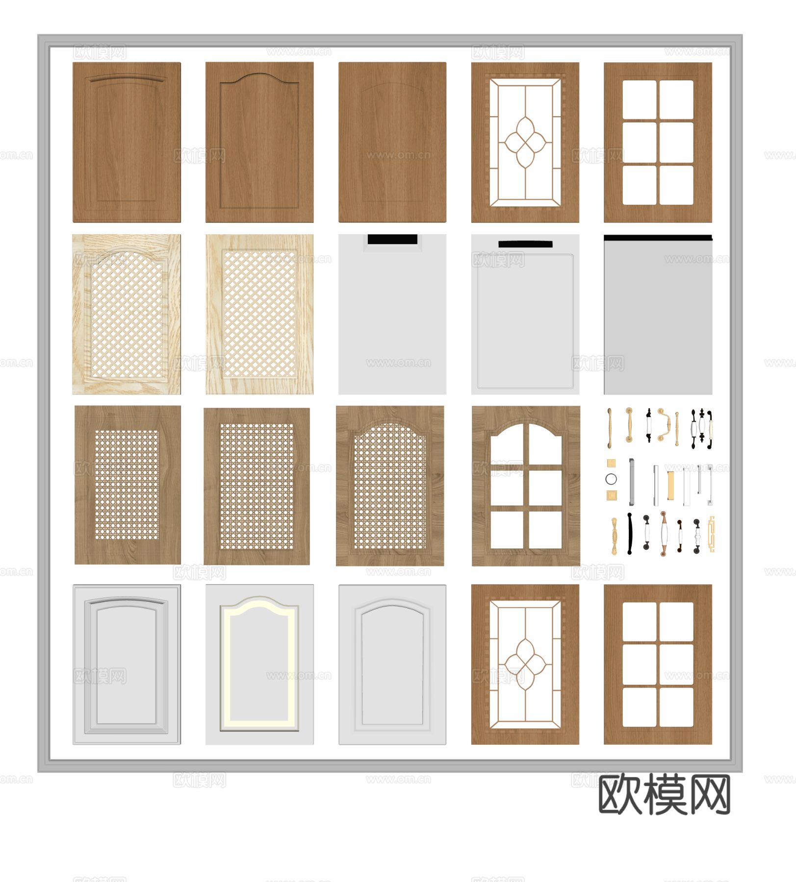 美式橱柜门 五金拉手su模型