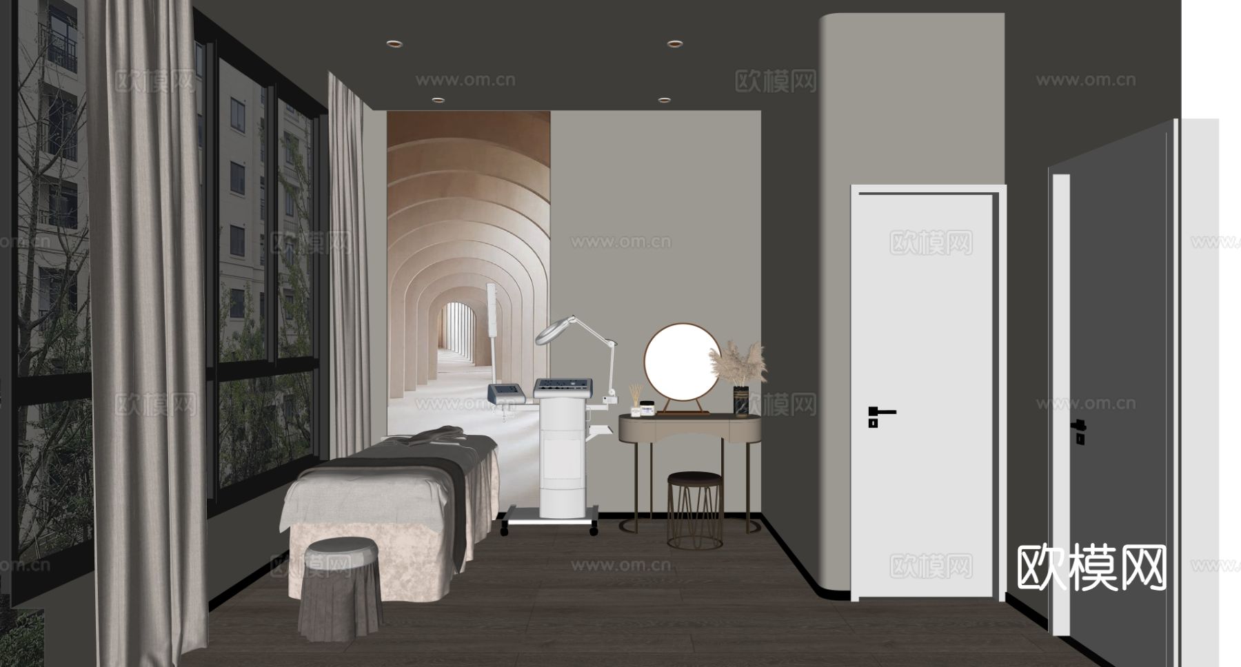 新中式spa包间 按摩房 足浴 美容su模型下载（渲染图1）
