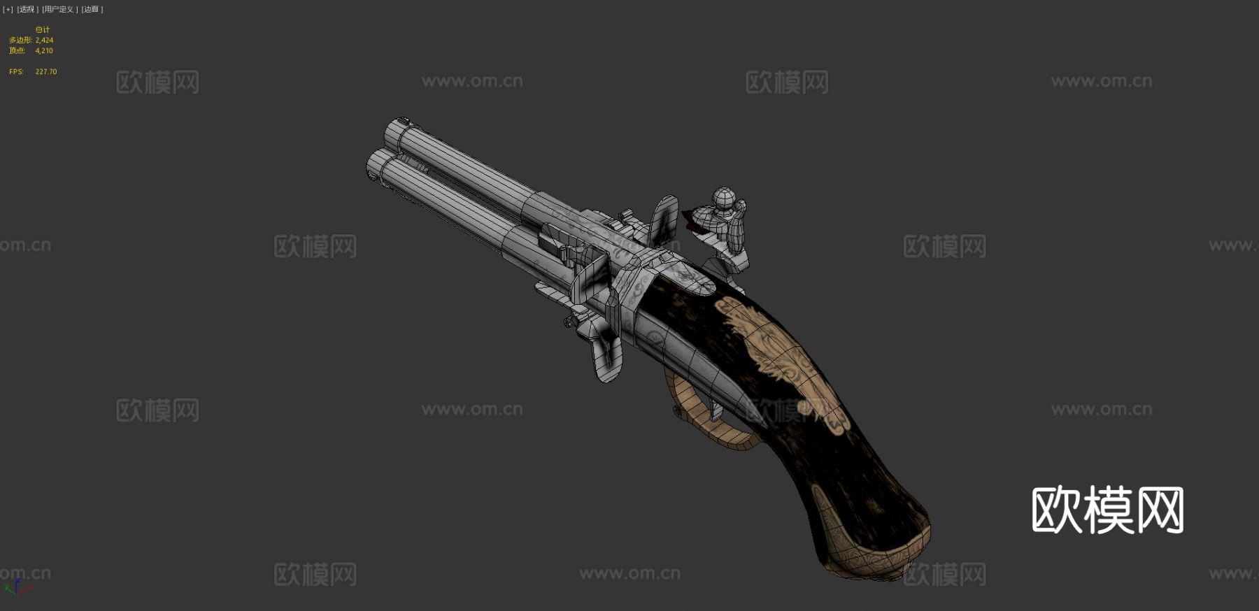 火石锁手枪su模型下载（渲染图4）