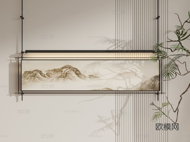 新中式装饰画 山水画 挂画3d模型下载