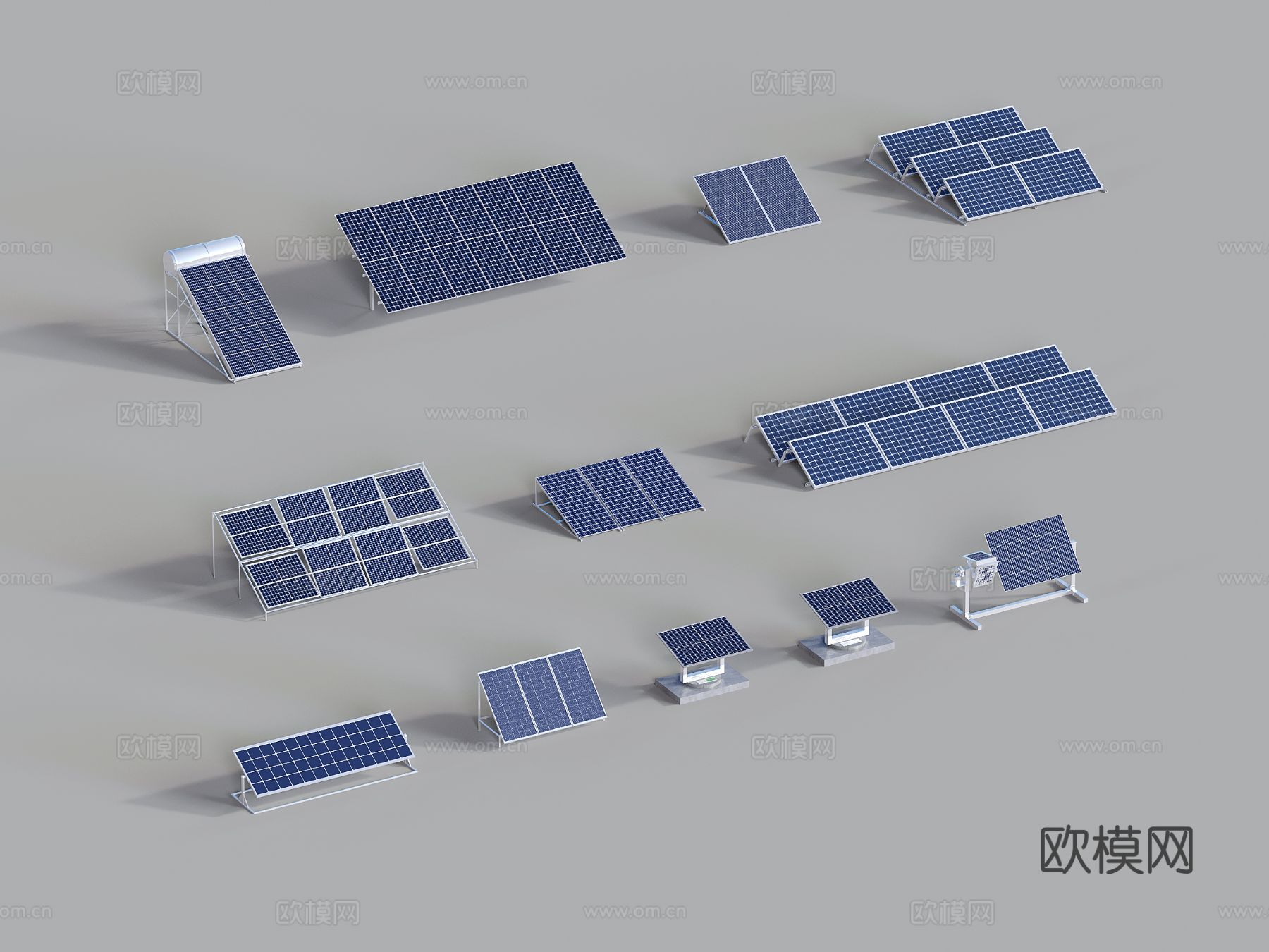现代太阳能板 光伏板 发电板 电池板 工业设备3d模型