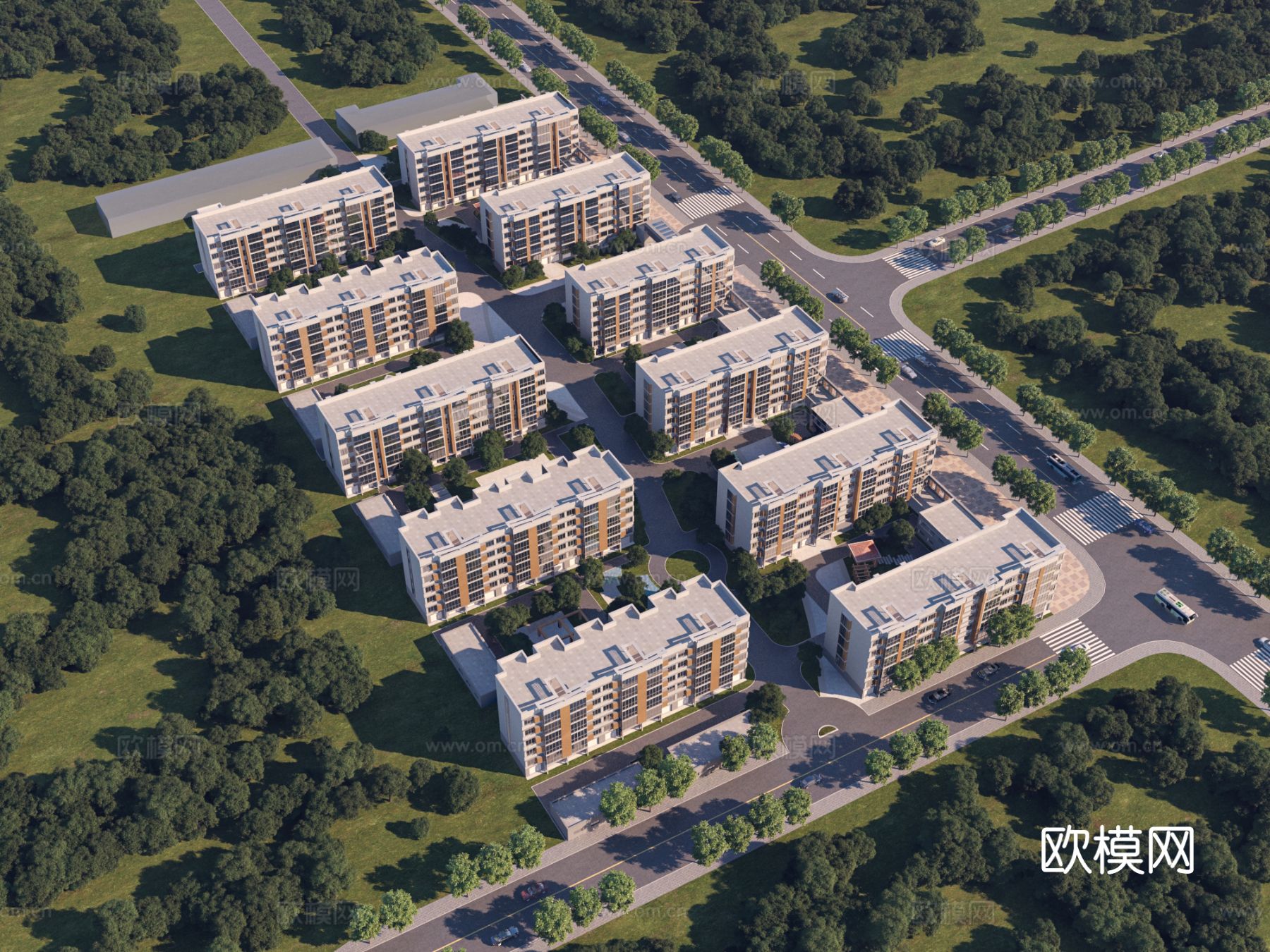 住宅楼鸟瞰3d模型下载