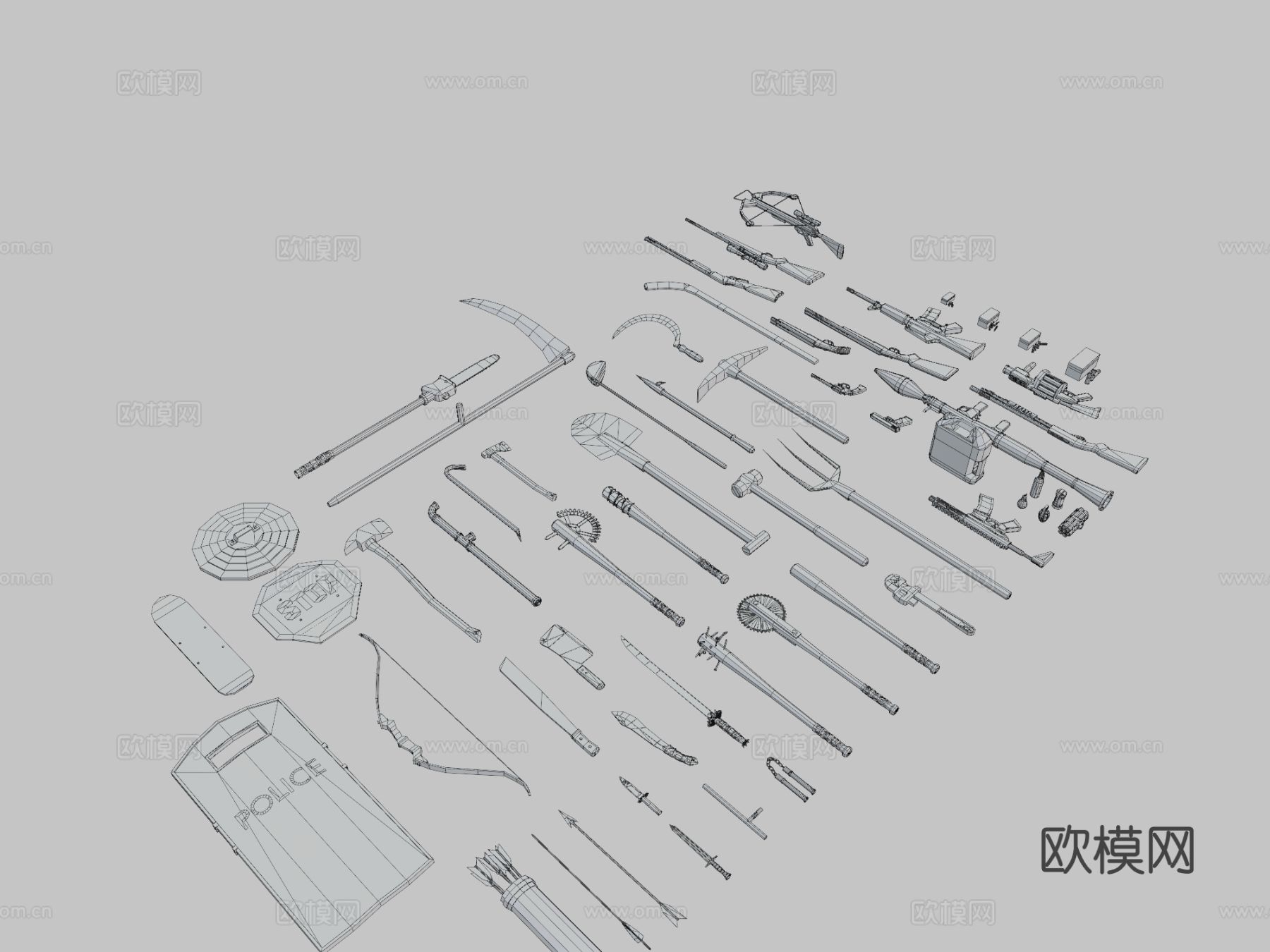 武器包 铁锨 冲锋枪su模型