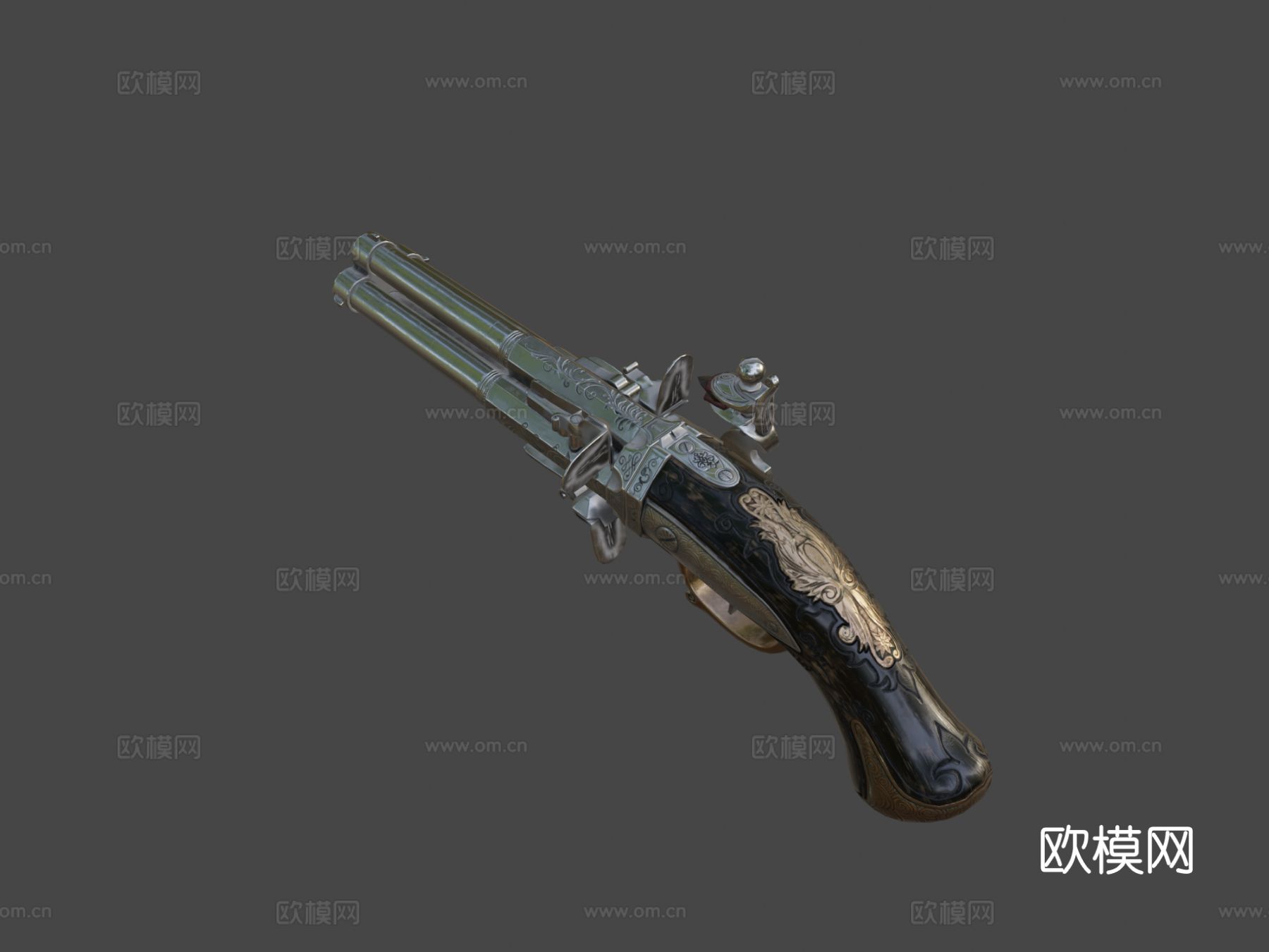 火石锁手枪su模型下载（渲染图7）