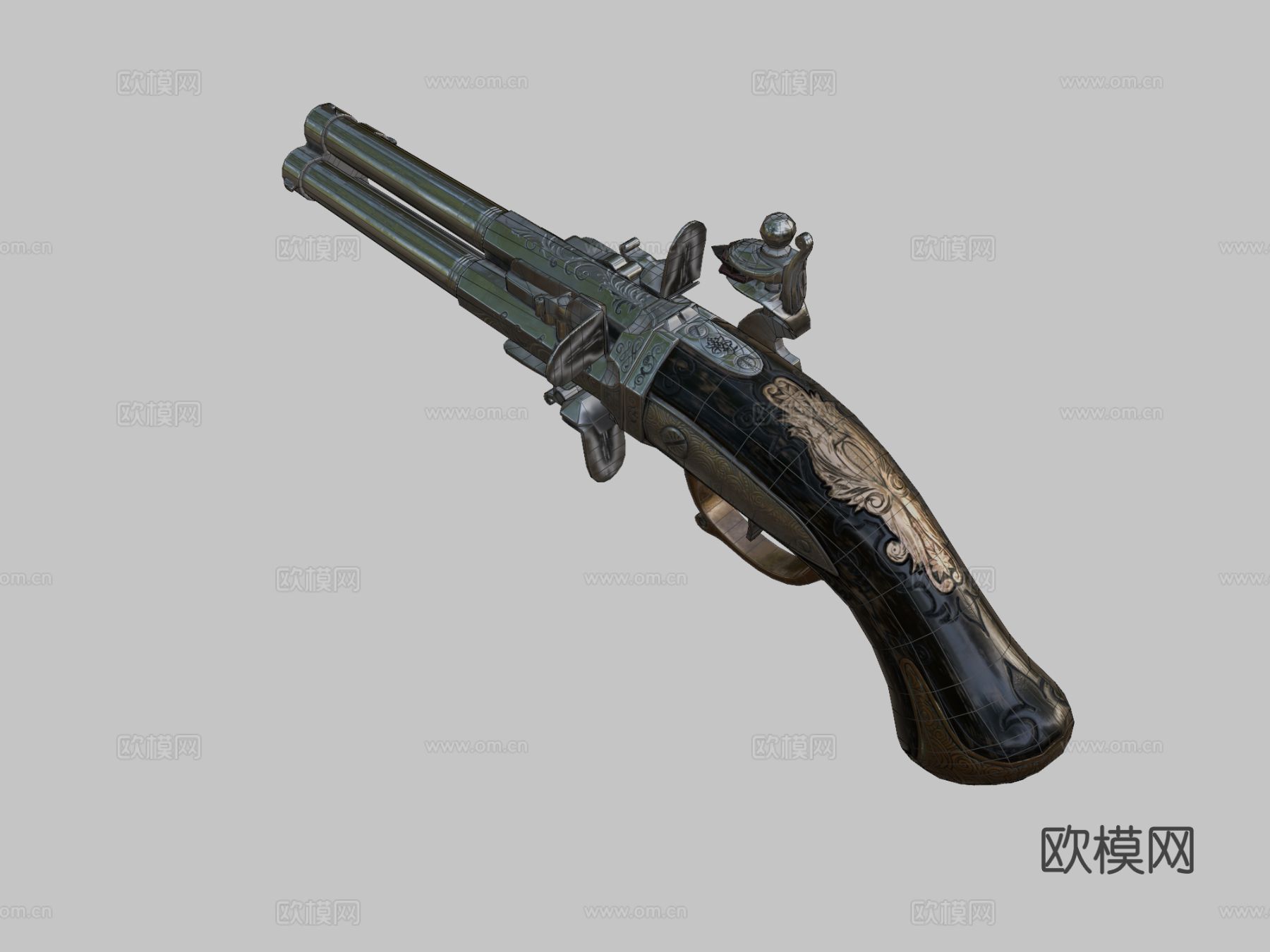 火石锁手枪su模型下载（渲染图1）
