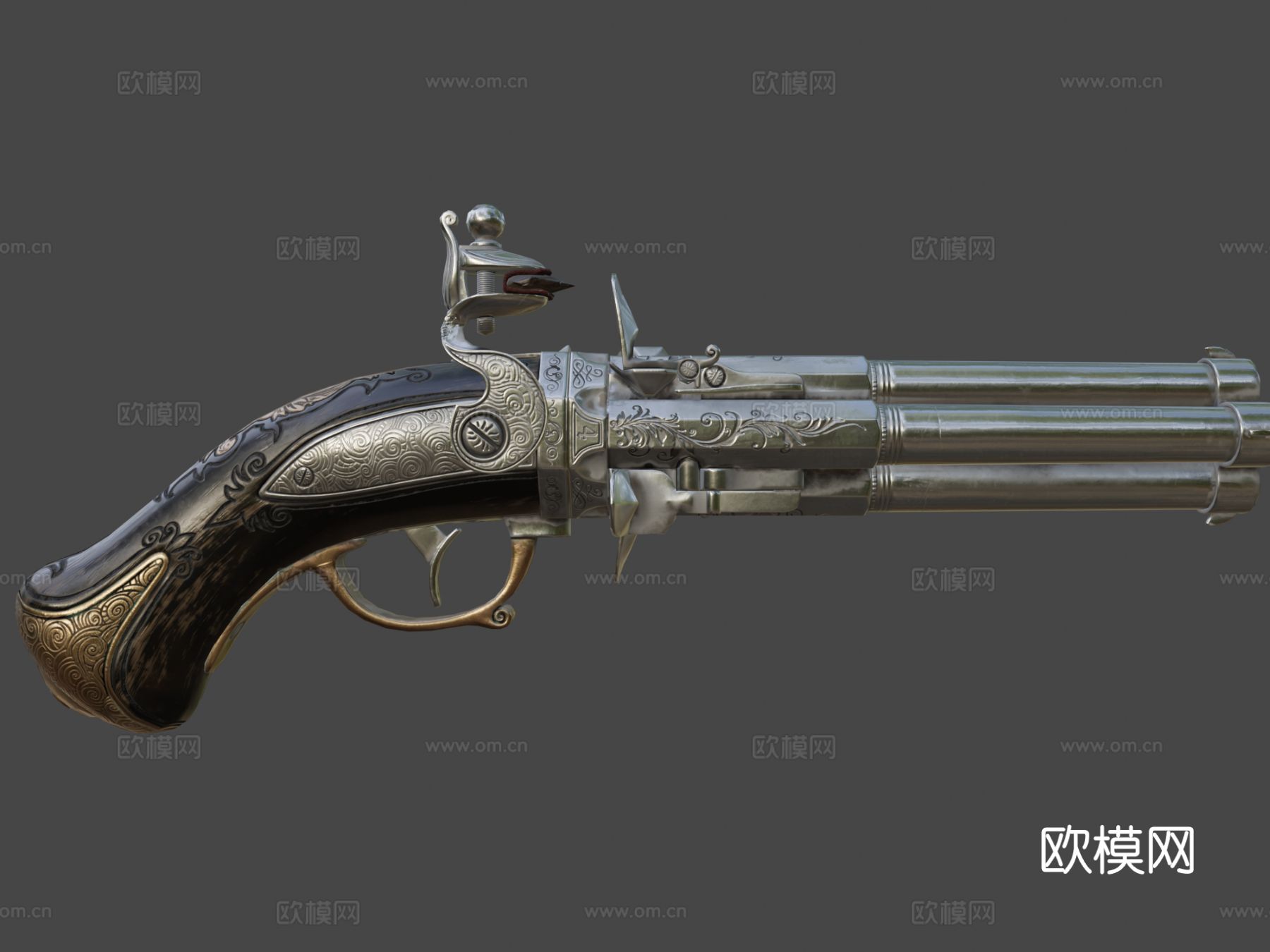 火石锁手枪su模型下载（渲染图8）