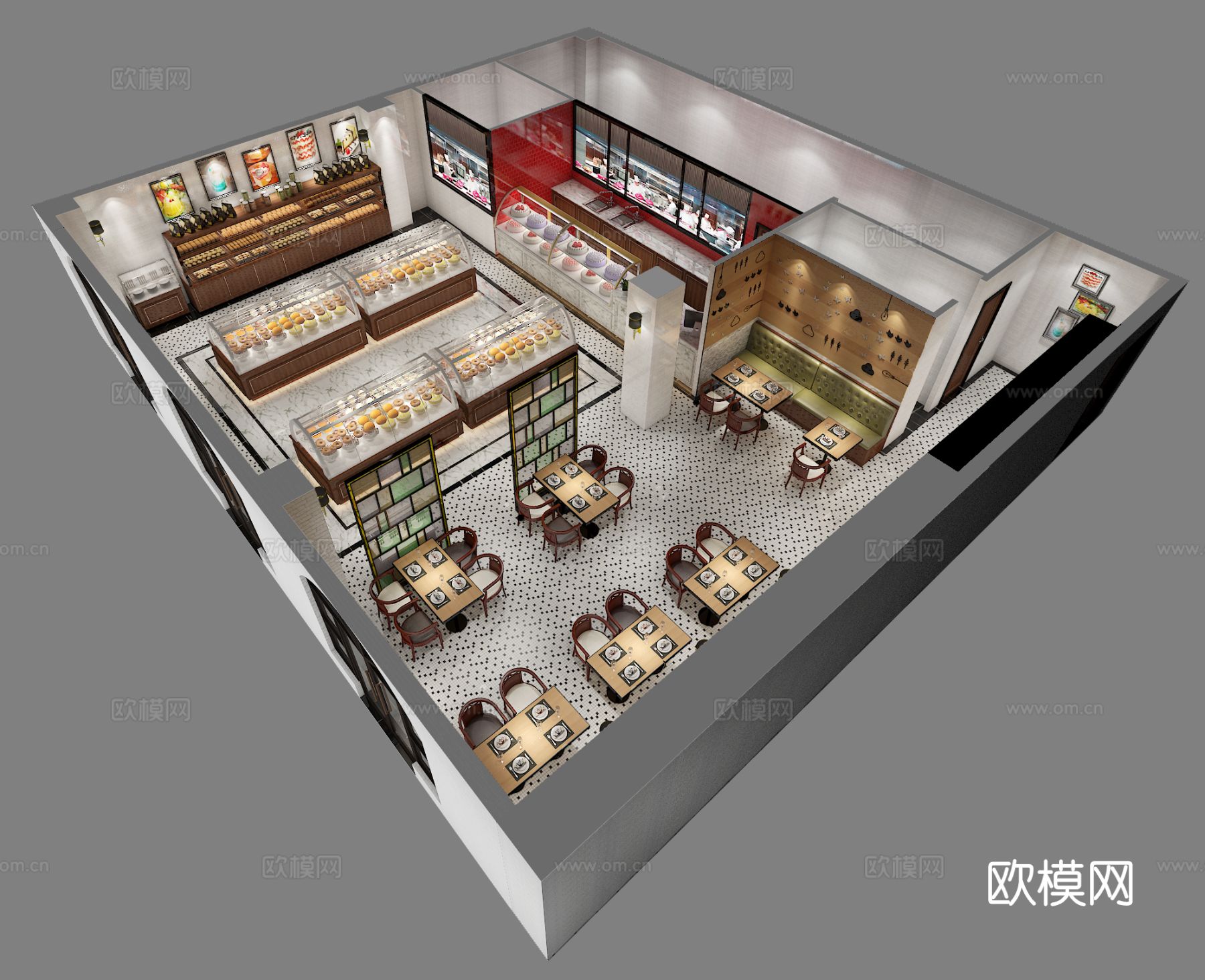 现代面包店 甜品店3d模型